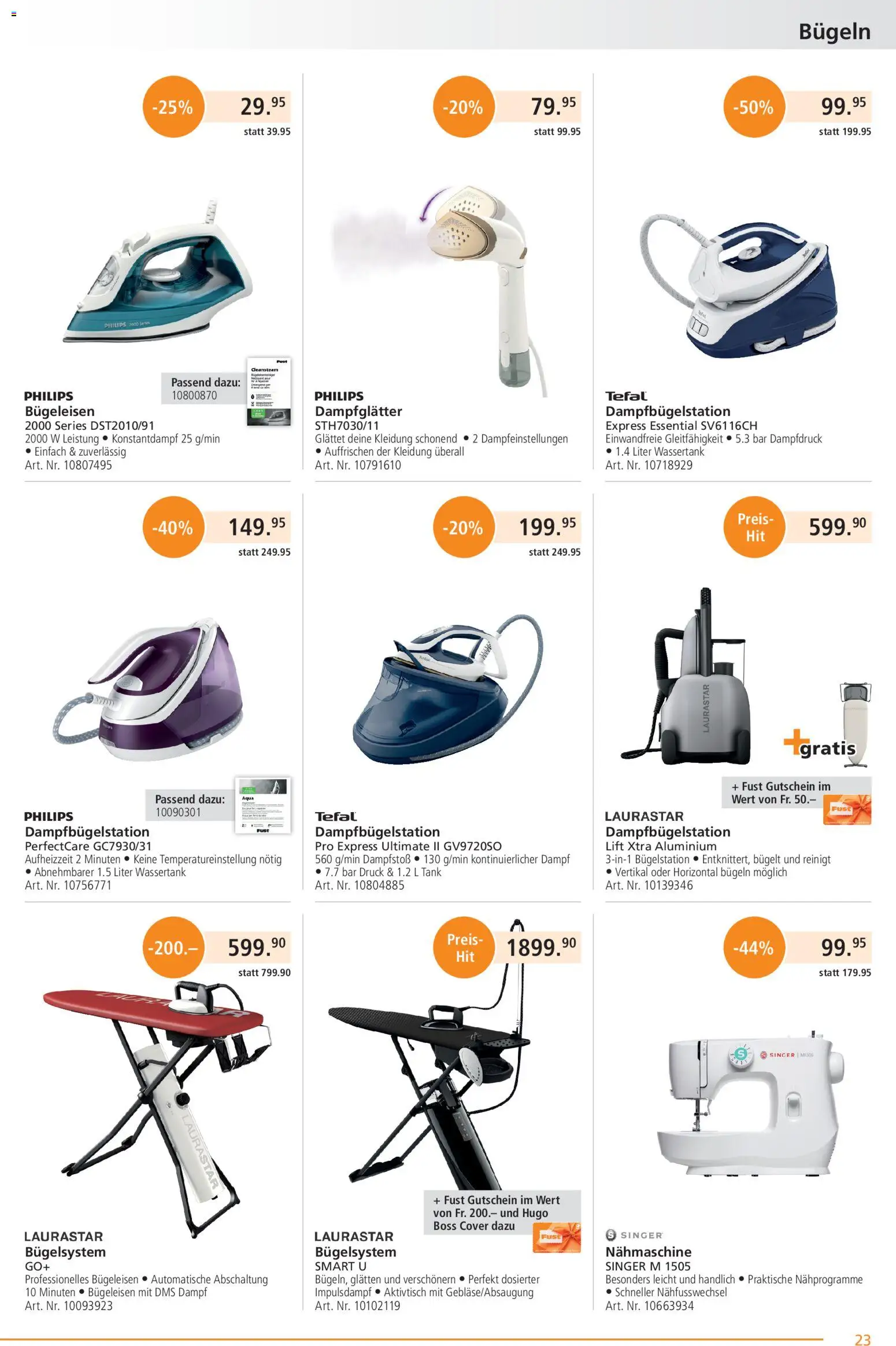 Fust aktionen – gültig ab 23.03.2026 | Seite: 23 | Produkte: Nähmaschine, Bügeleisen, Philips