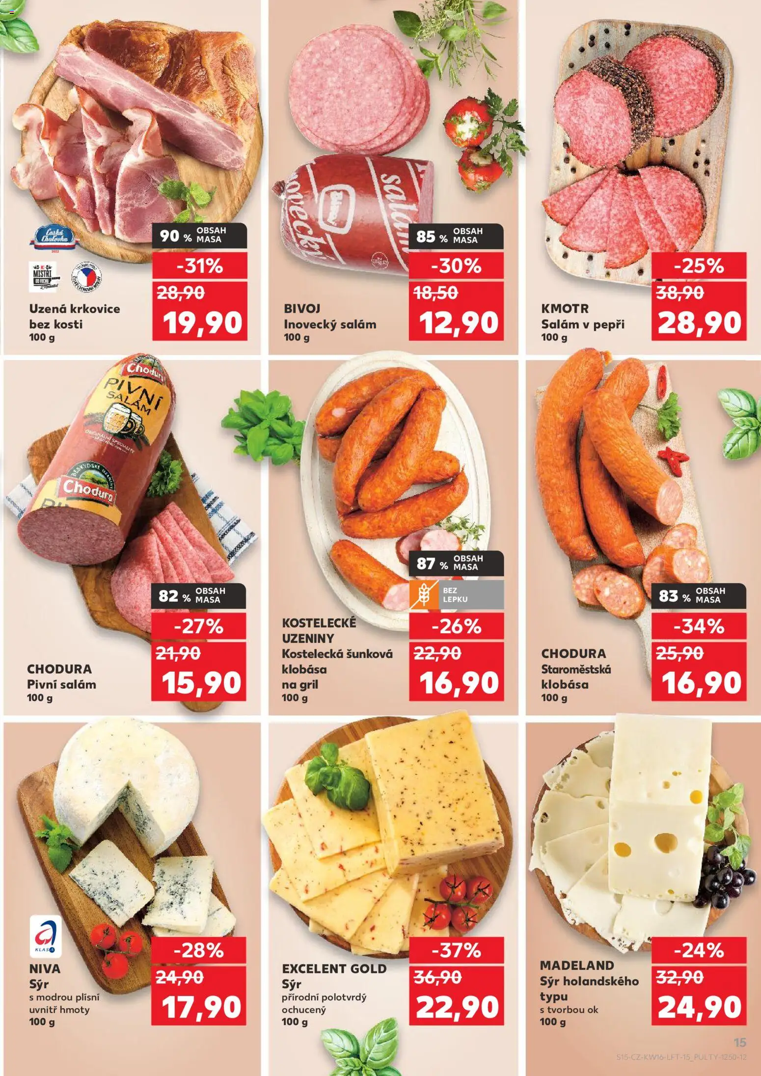 Kaufland leták - Praha 8 od 15.04.2026 | Strana: 15 | Produkty: Inovecký salám, Klobása, Uzeniny, Krkovice bez kosti