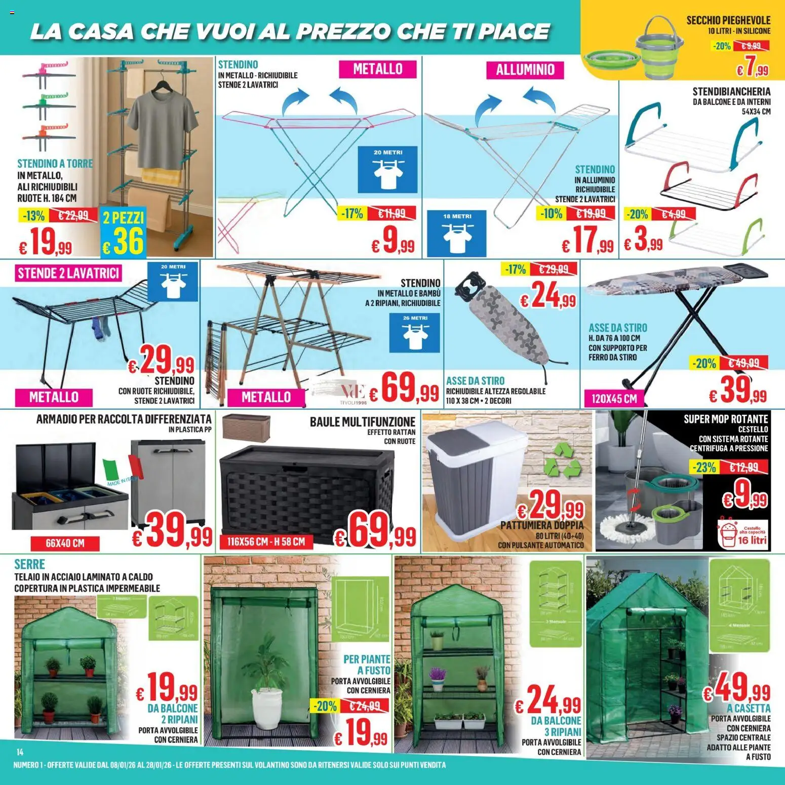 Volantino Satur del 08.01.2026 | Pagina: 14 | Prodotti: Stendibiancheria, Stendino, Alluminio, Armadio