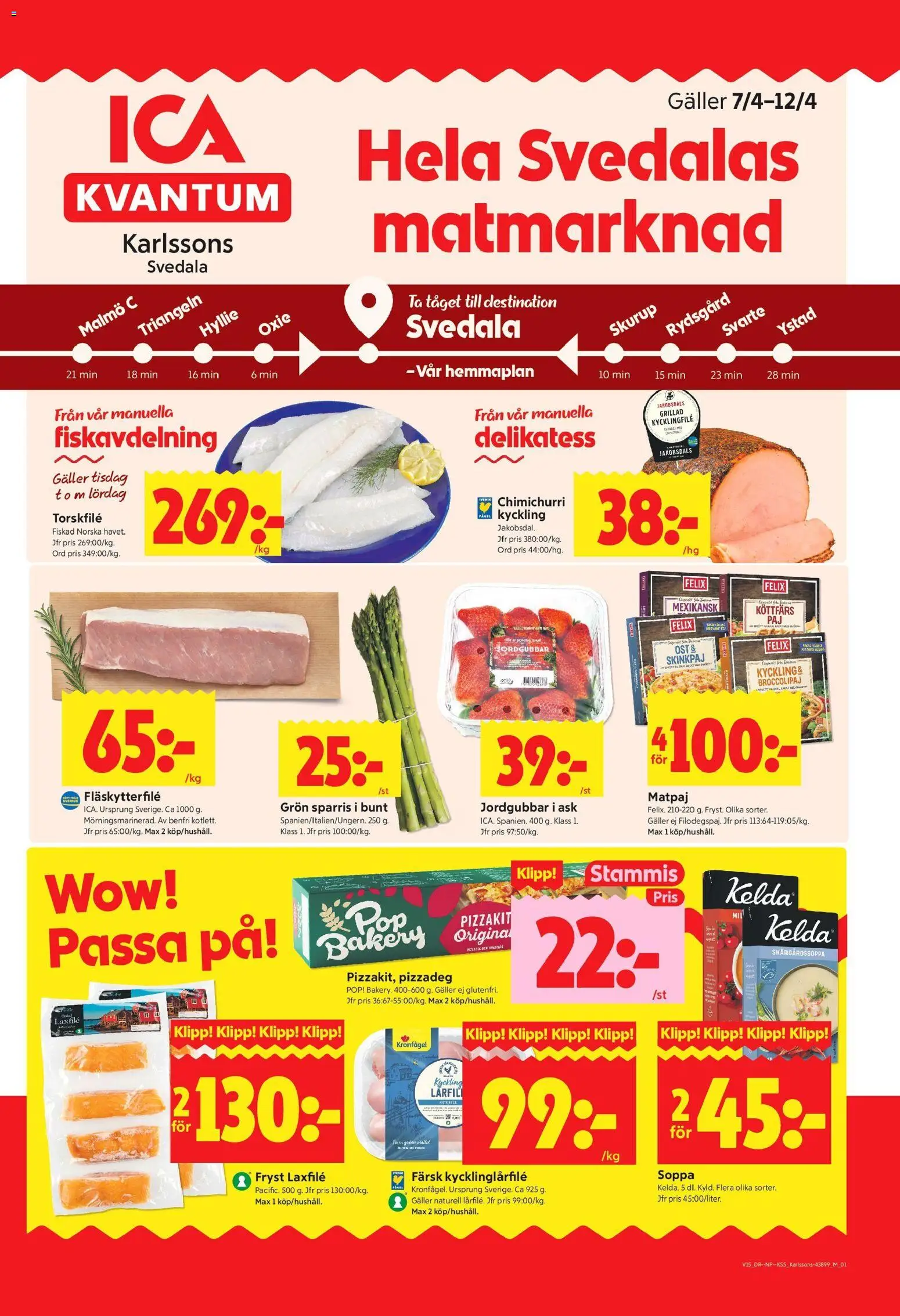 ICA Kvantum reklamblad aktuell från 06.04.2026 | Sida: 1 | Produkter: Torskfile, Kycklingfile, Pizzakit, Jordgubbar