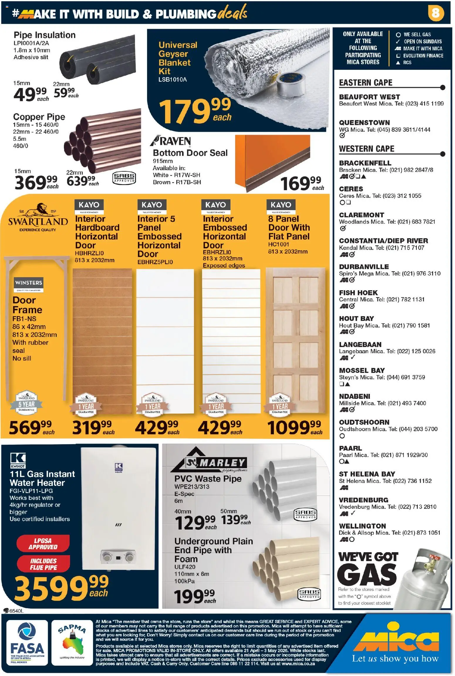 New MICA catalogue – valid from 21.04.2026 | Page: 10 | Products: Blanket, Adhesive, Geyser, Pipe