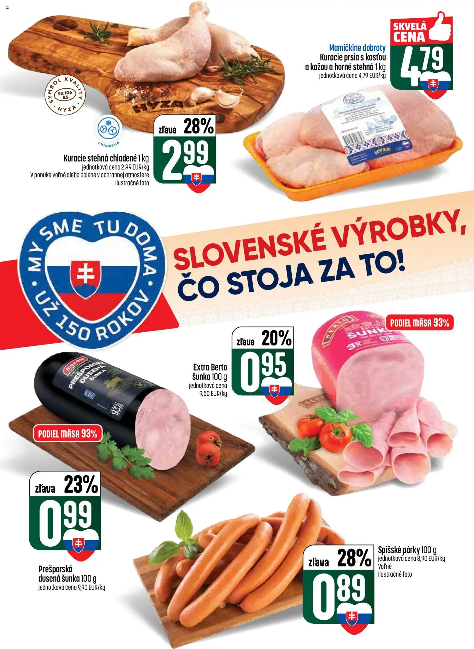 Nové COOP Jednota akcie – leták je platný od 09.04.2026 | Strana: 6 | Produkty: Šunka, Kuracie prsia, Kuracie stehná, Párky