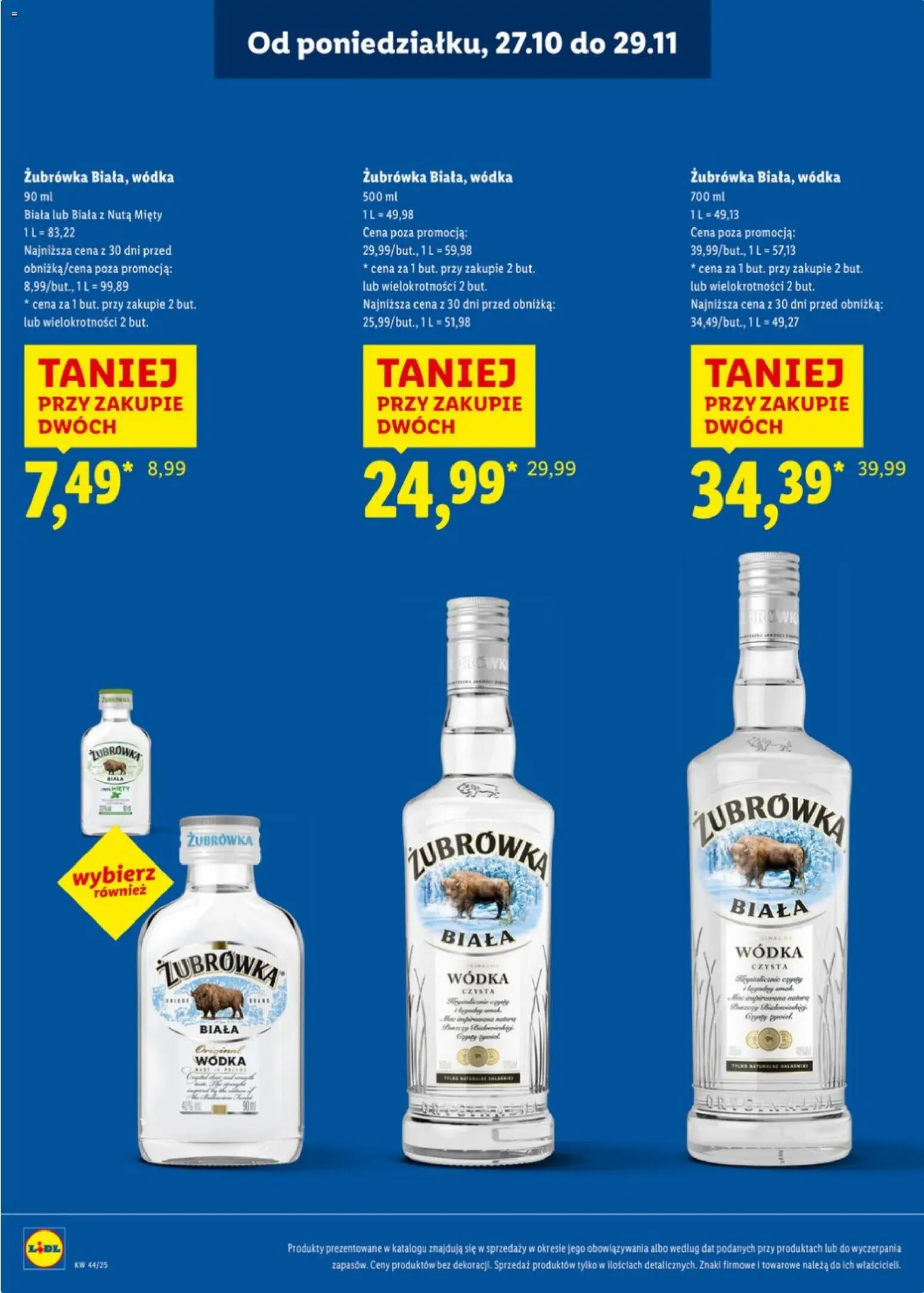 Lidl Katalog alkoholi mocnych od 27.10.2025 | Strona: 2 | Produkty: Żubrówka, Żubrówka biała wódka, Wódka