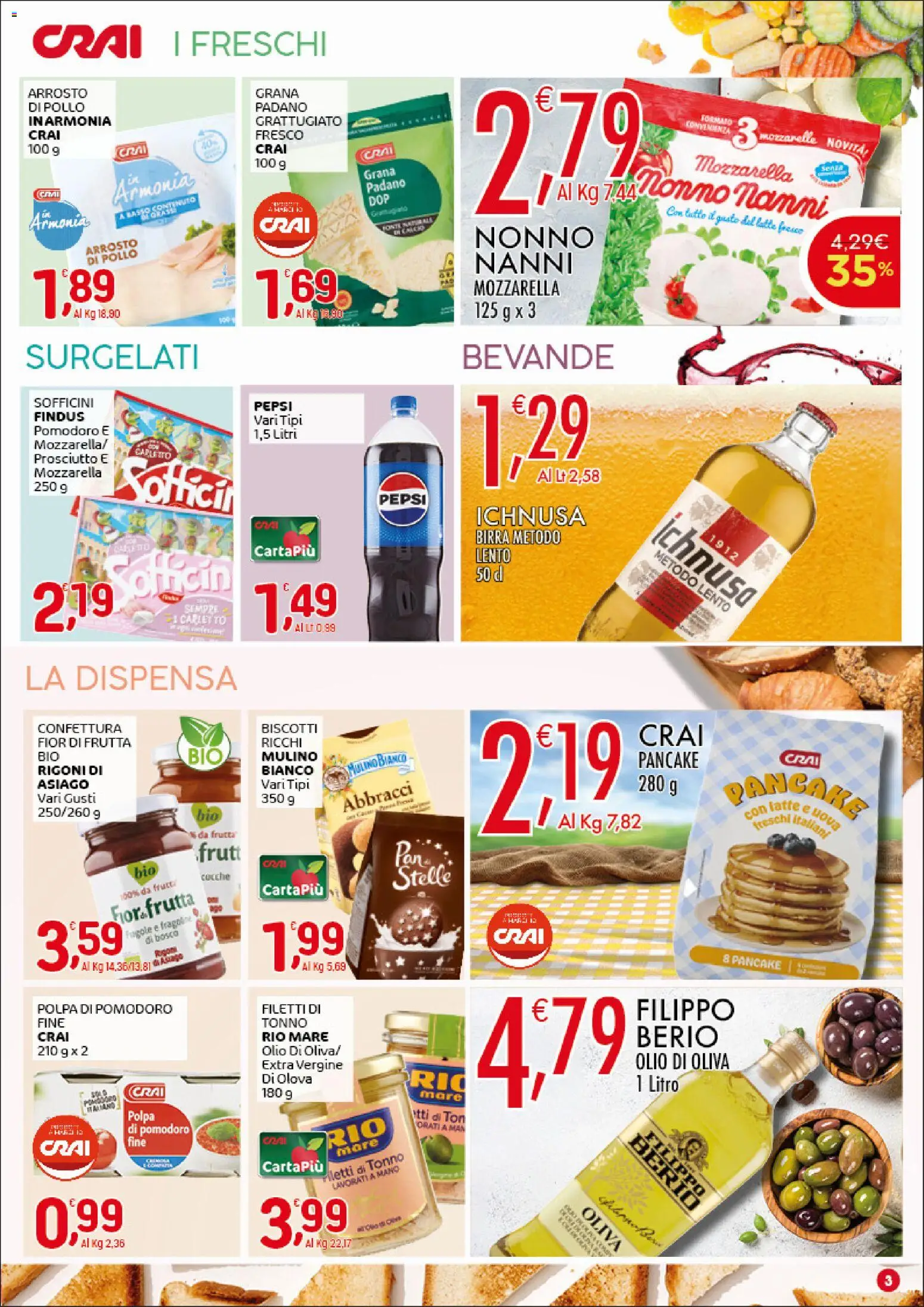 Volantino CRAI del 16.04.2026 | Pagina: 3 | Prodotti: Uova, Mozzarella, Latte, Tonno