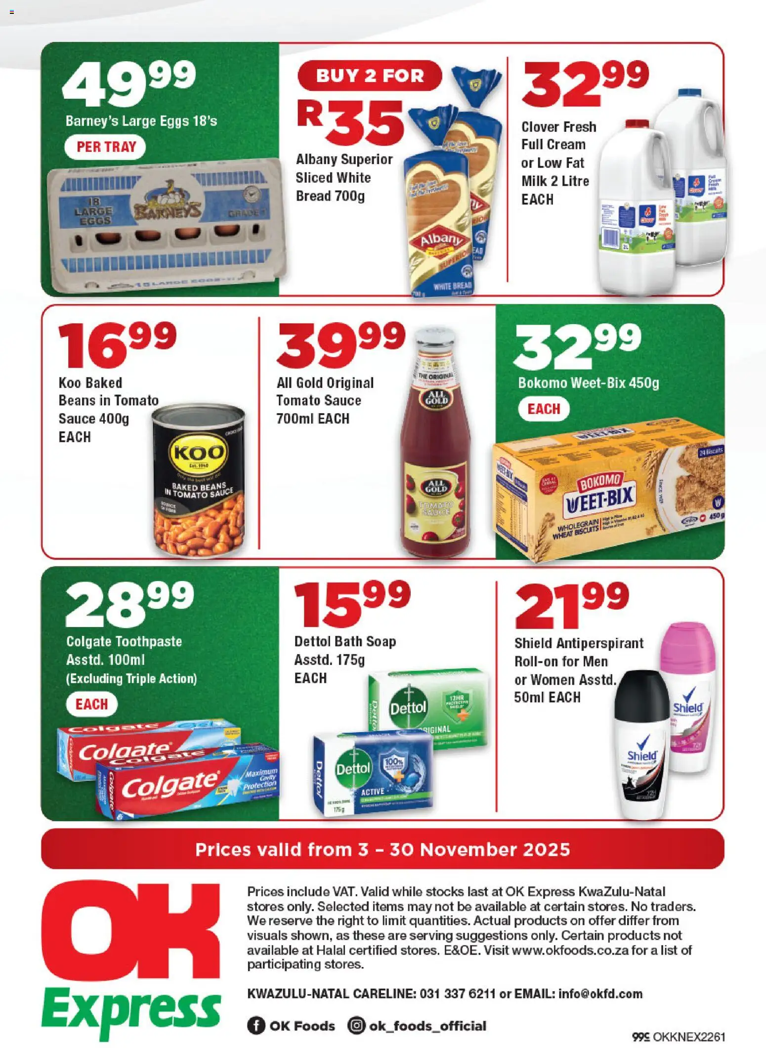 New OK Foods catalogue – valid from 03.11.2025 | Page: 4 | Products: Milk, Soap, Toothpaste, Sauce