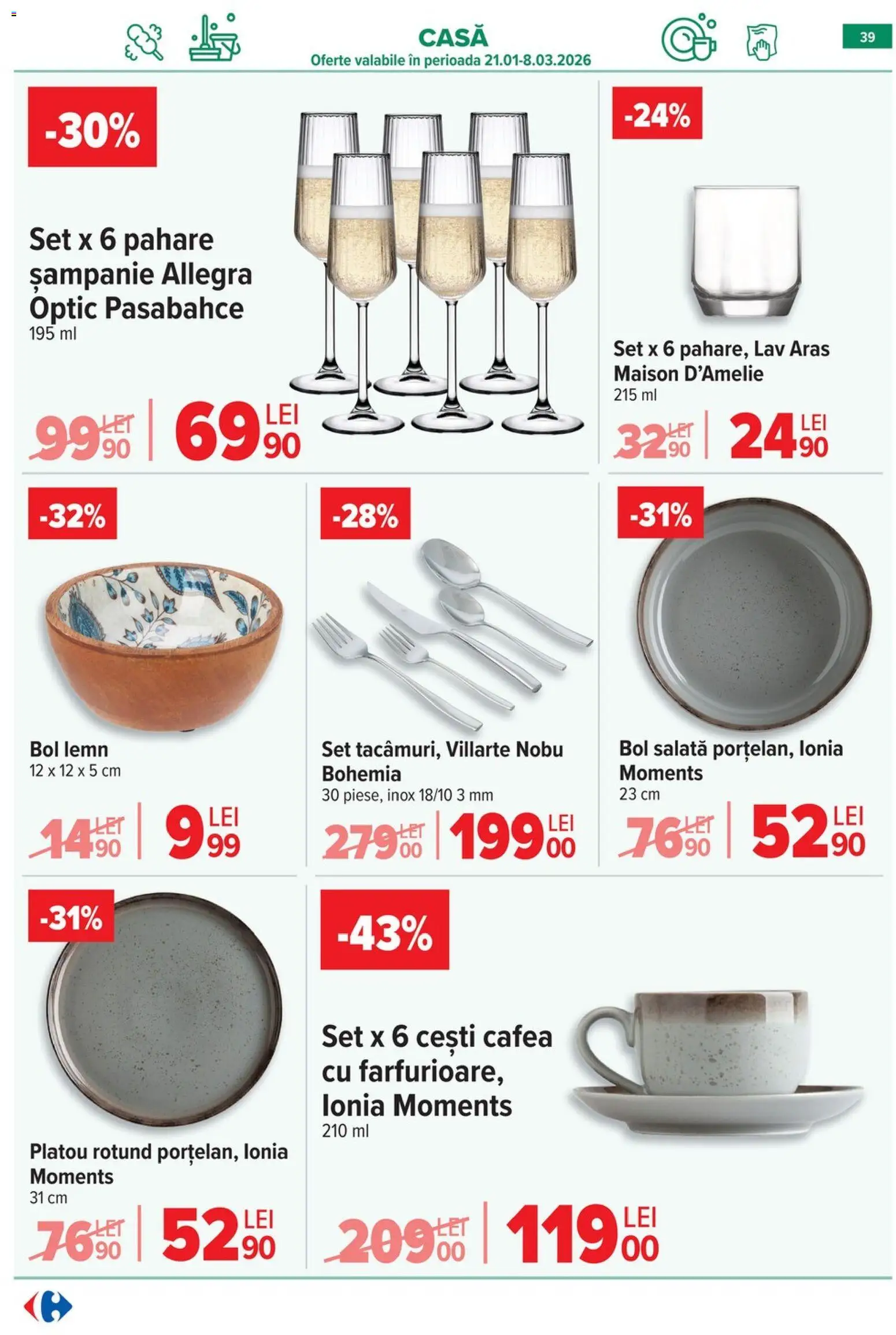 Noul catalog Carrefour – valabil de la 21.01.2026 | Pagină: 39 | Produse: Pahare, Bol, Cafea, Salată