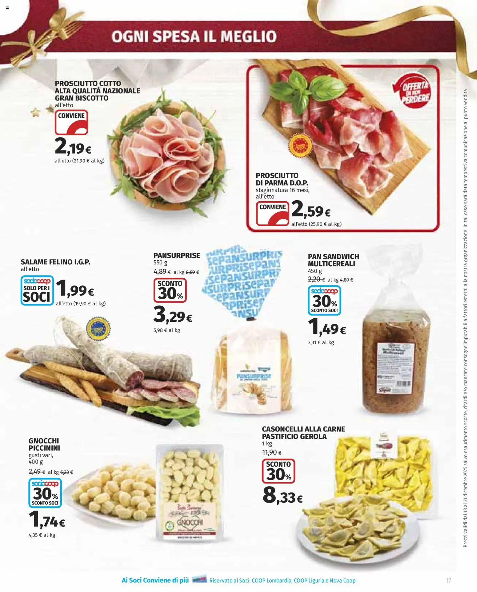Volantino Ipercoop del 18.12.2025 | Pagina: 17 | Prodotti: Prosciutto di Parma, Salame, Data, Gnocchi