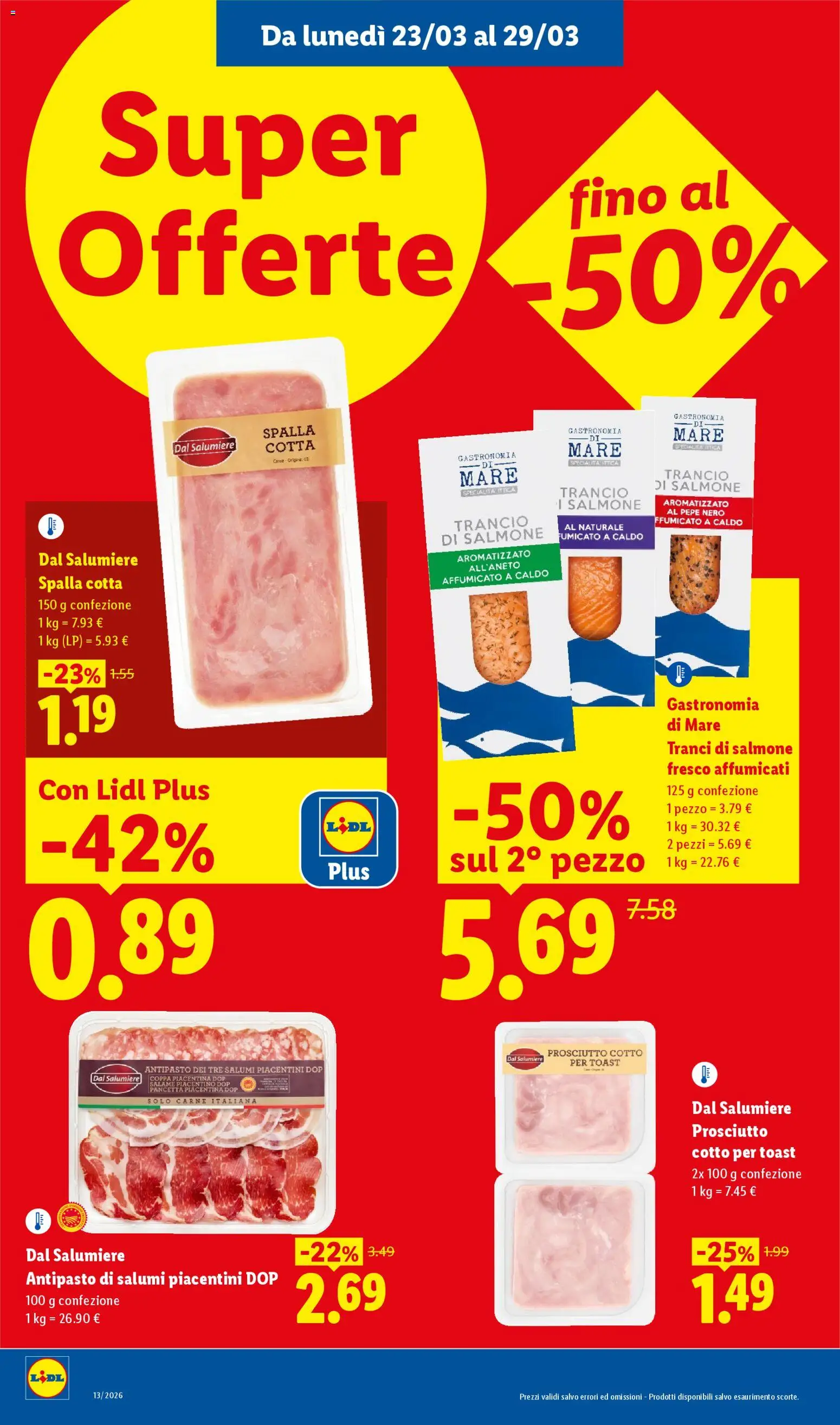 Volantino Lidl del 23.03.2026 | Pagina: 8 | Prodotti: Salame, Salmone fresco, Pepe, Prosciutto