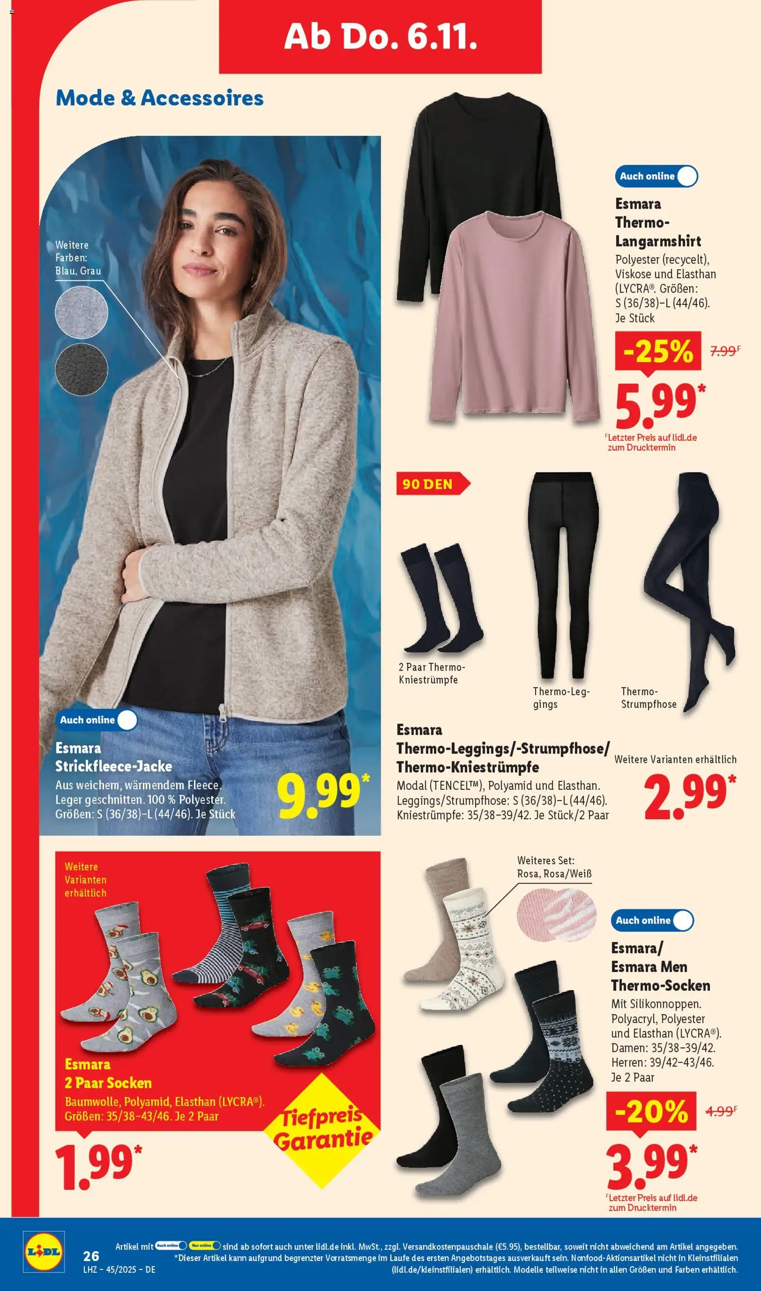 Lidl Prospekt Kornwestheim – gültig ab 03.11.2025 | Seite: 48 | Produkte: Langarmshirt, Kniestrümpfe, Socken, Strumpfhose