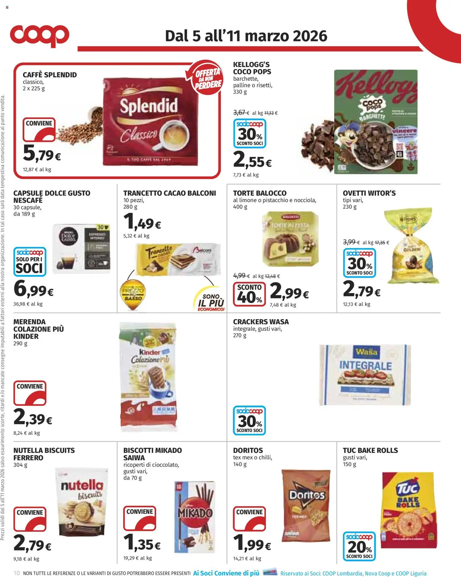 Volantino COOP del 05.03.2026 | Pagina: 10 | Prodotti: Caffè, Biscotti, Nutella, Cacao