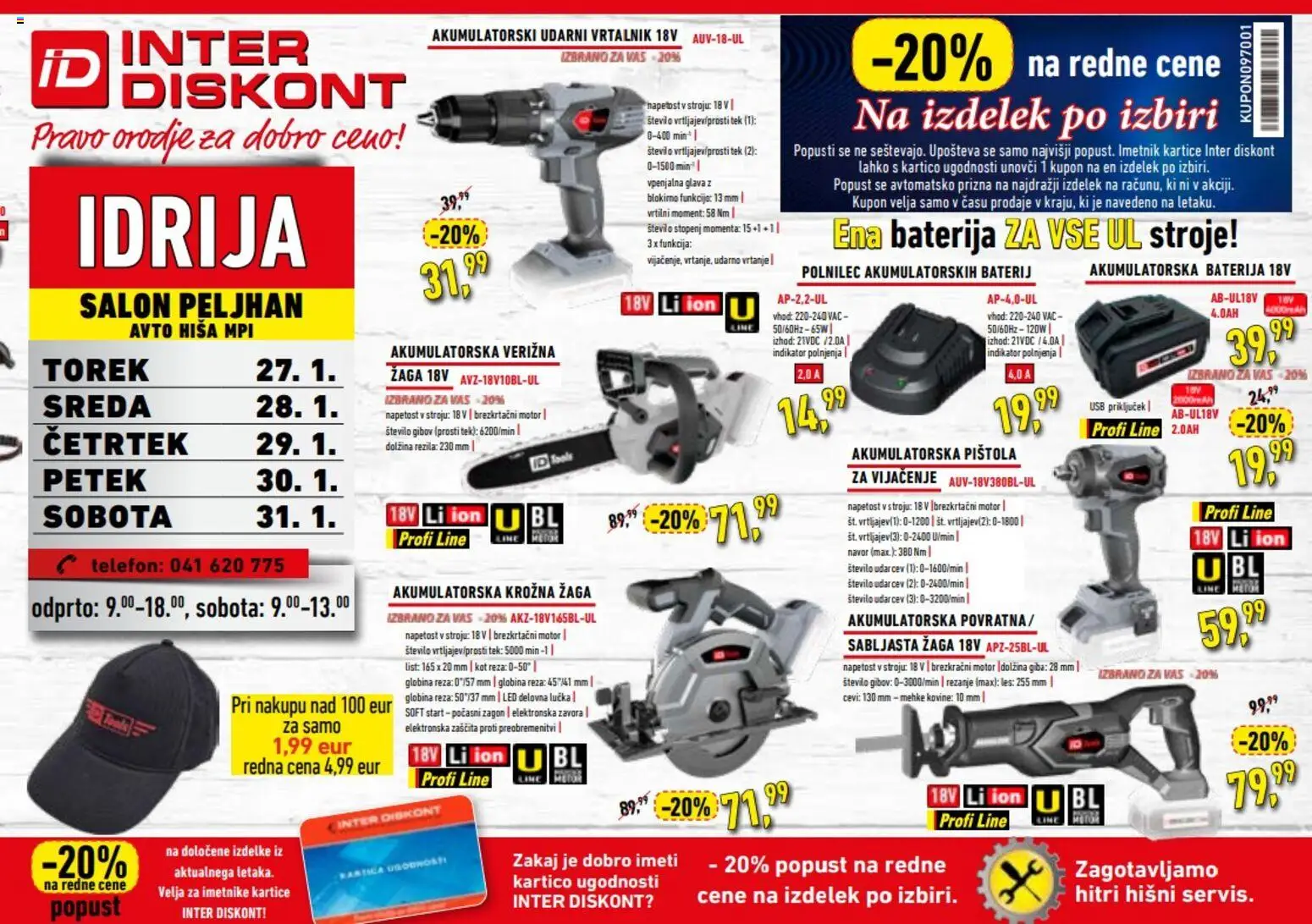 Novi Inter Diskont katalog ponudbe – veljaven od 27.01.2026 | Stran: 1 | Izdelki: Telefon, Orodje, Vrtalnik, Krožna žaga