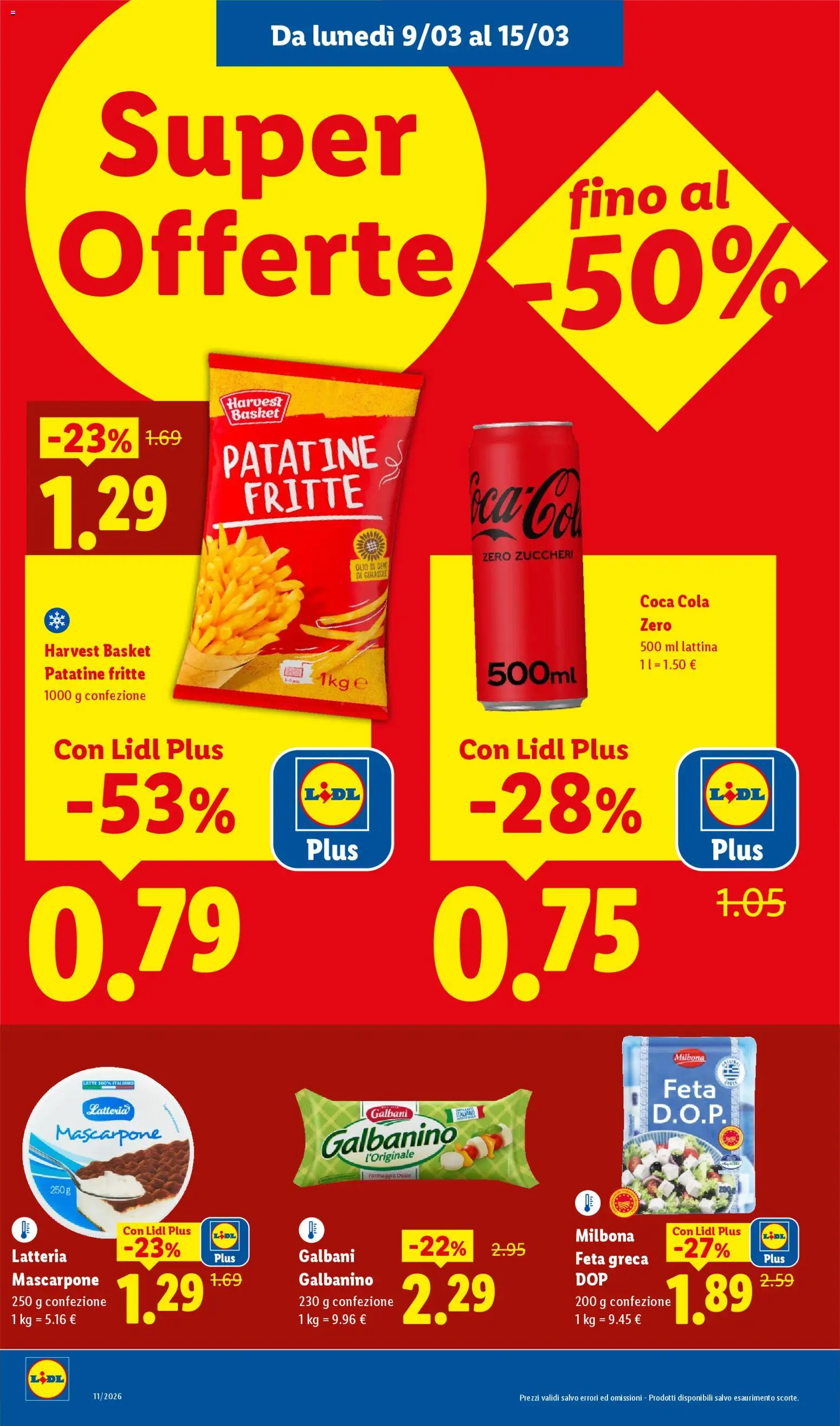 Volantino Lidl del 09.03.2026 | Pagina: 2 | Prodotti: Patatine, Latte, Feta, Coca Cola