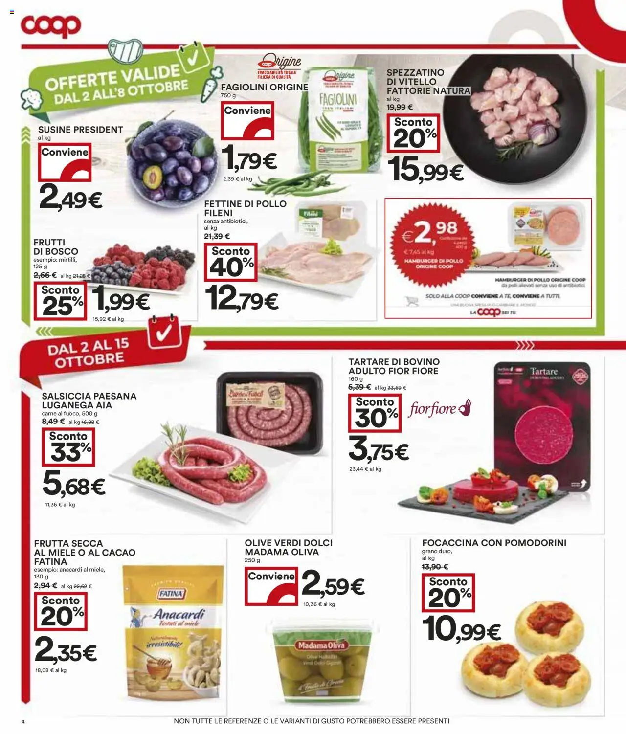 Volantino COOP del 02.10.2025 | Pagina: 4 | Prodotti: Pomodorini, Vitello, Cacao, Hamburger