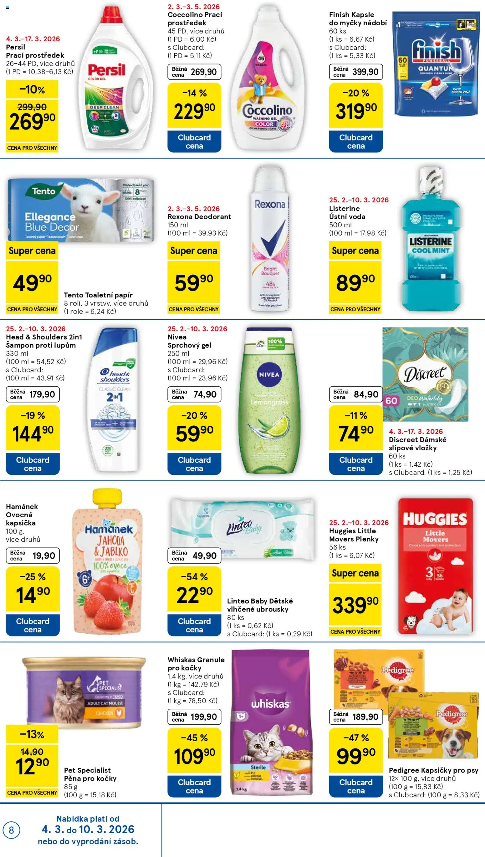 Tesco leták - Supermarket od 04.03.2026 | Strana: 8 | Produkty: Ústní voda, Ubrousky, Head & Shoulders, Persil