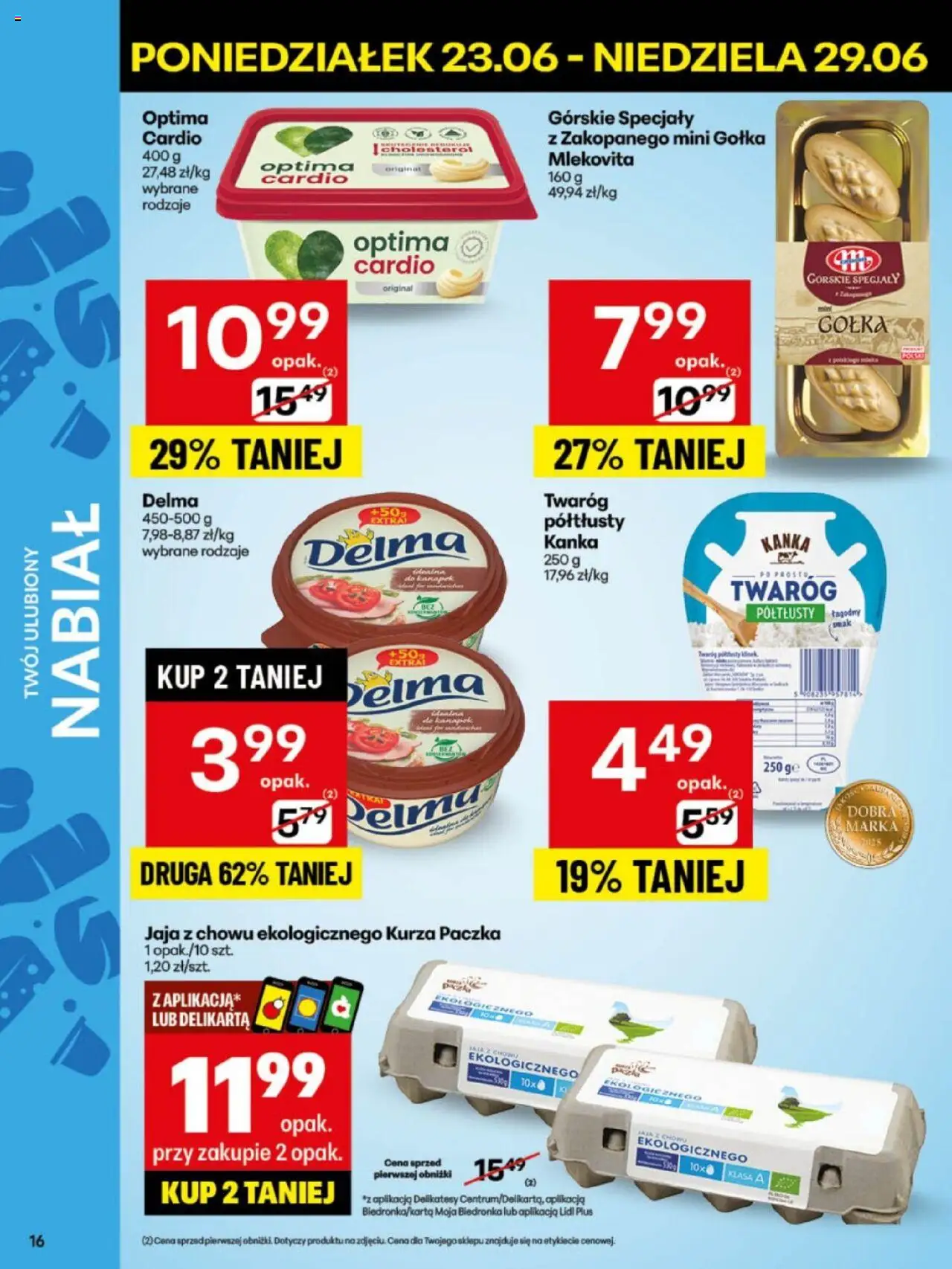 Delikatesy Centrum Gazetka - Sklepy Własne od 23.06.2025 | Strona: 16 | Produkty: Optima cardio, Mleka, Twaróg, Jaja