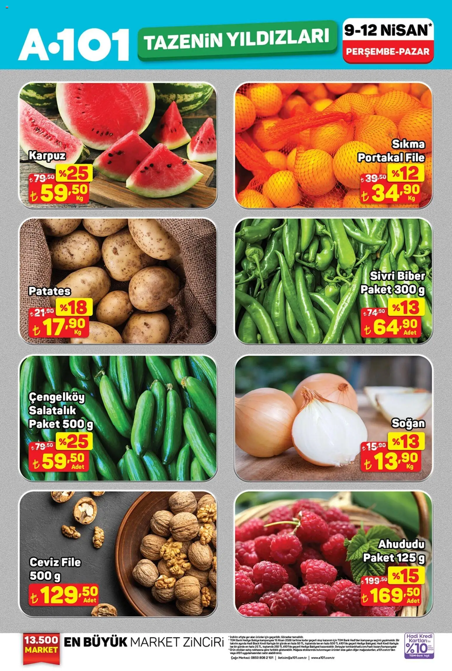 A101 - Tazenin Yıldızları - 09.04.2026 tarihinden itibaren geçerlidir | Sayfa: 2 | Ürünler: Salatalık, Patates, Karpuz, Ceviz