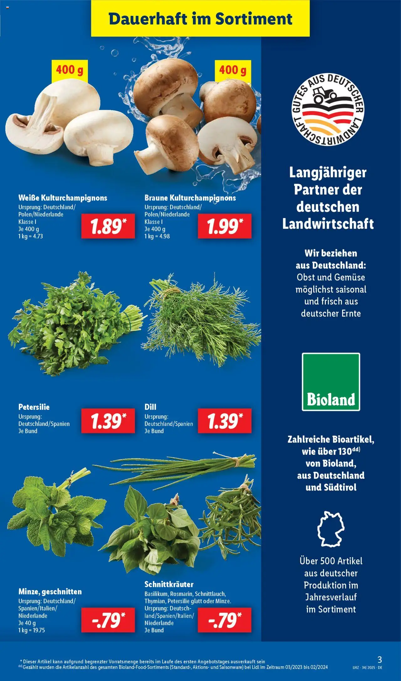 Lidl Prospekt Heppenheim	 - gültig ab dem 18.08.2025 | Seite: 3 | Produkte: Gemüse, Obst, Petersilie, Dill