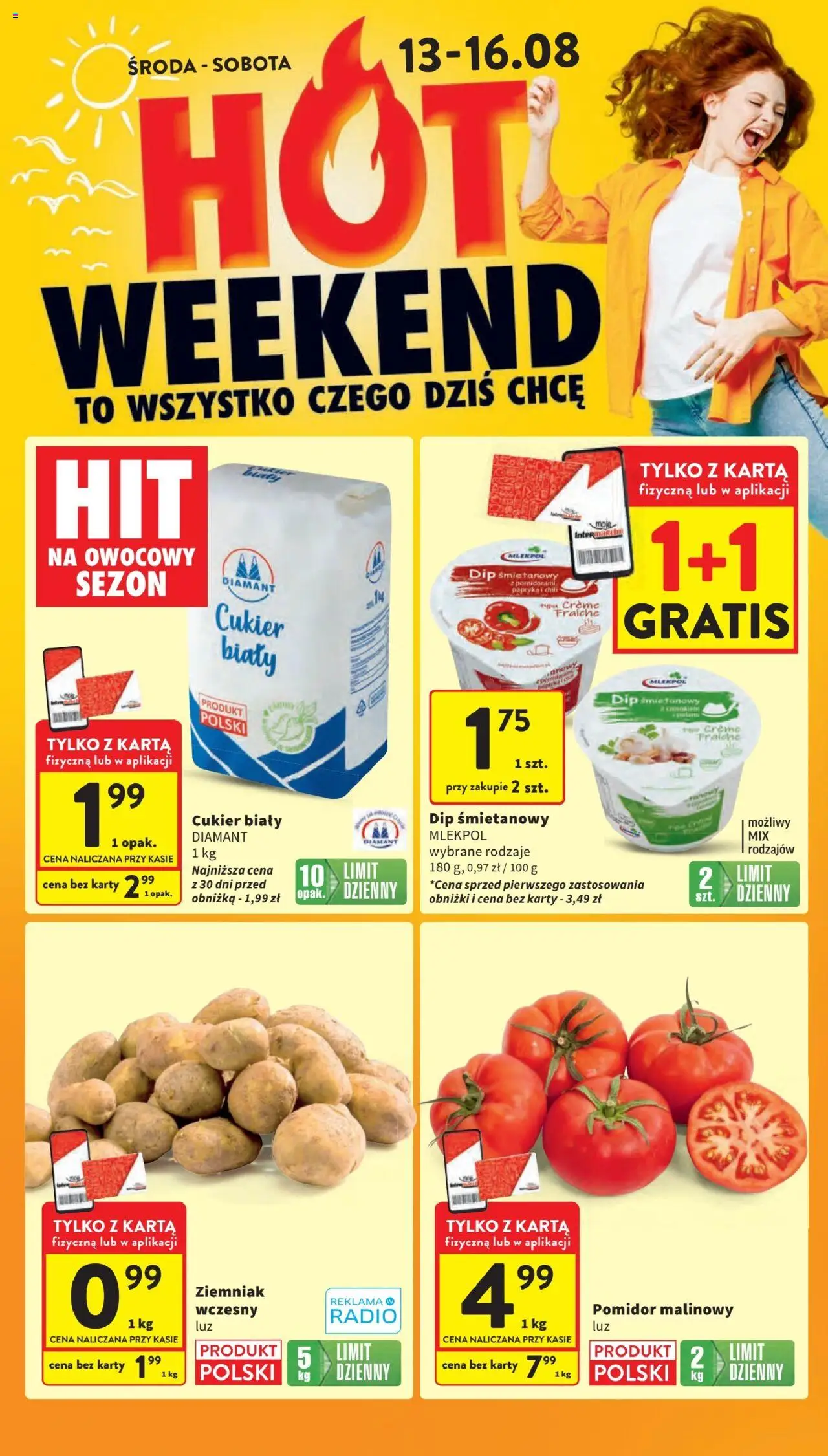 Intermarche Gazetka od 13.08.2025 | Strona: 2 | Produkty: Karta, Pomidor malinowy, Radio, Cukier biały