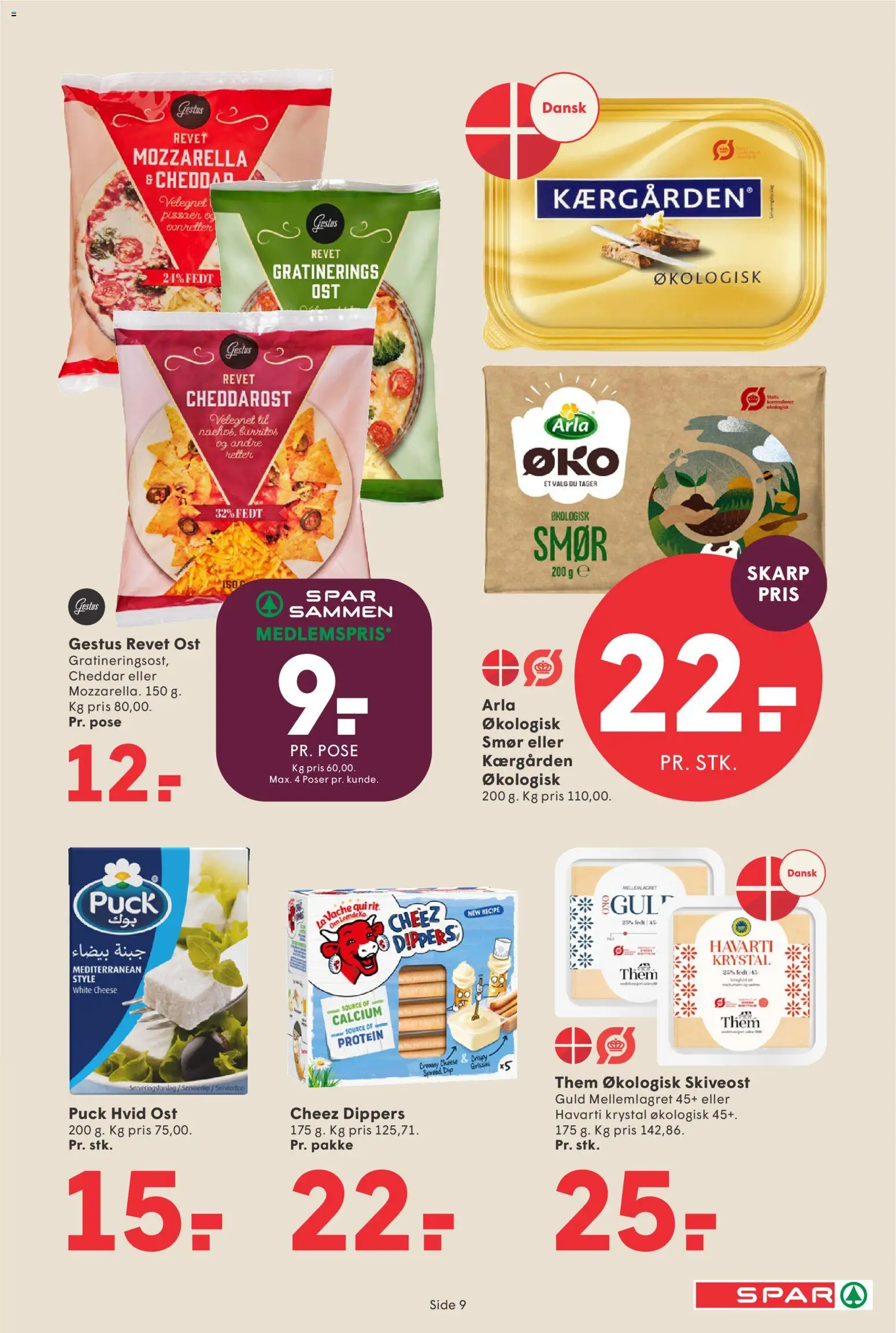 Spar tilbudsavis – gyldig fra 01.05.2026 | Side: 9 | Produkter: Smør, Cheddar, Skiveost, Mozzarella