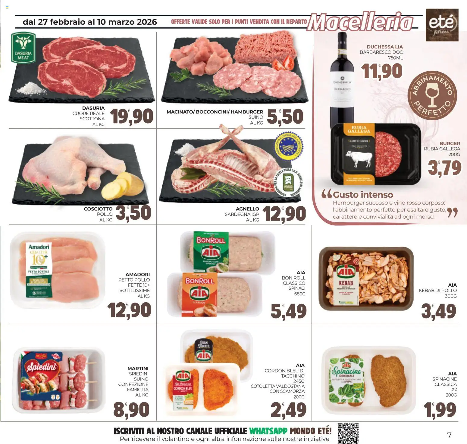 Volantino Eté del 27.02.2026 | Pagina: 7 | Prodotti: Suino, Vino, Spinaci, Vino rosso