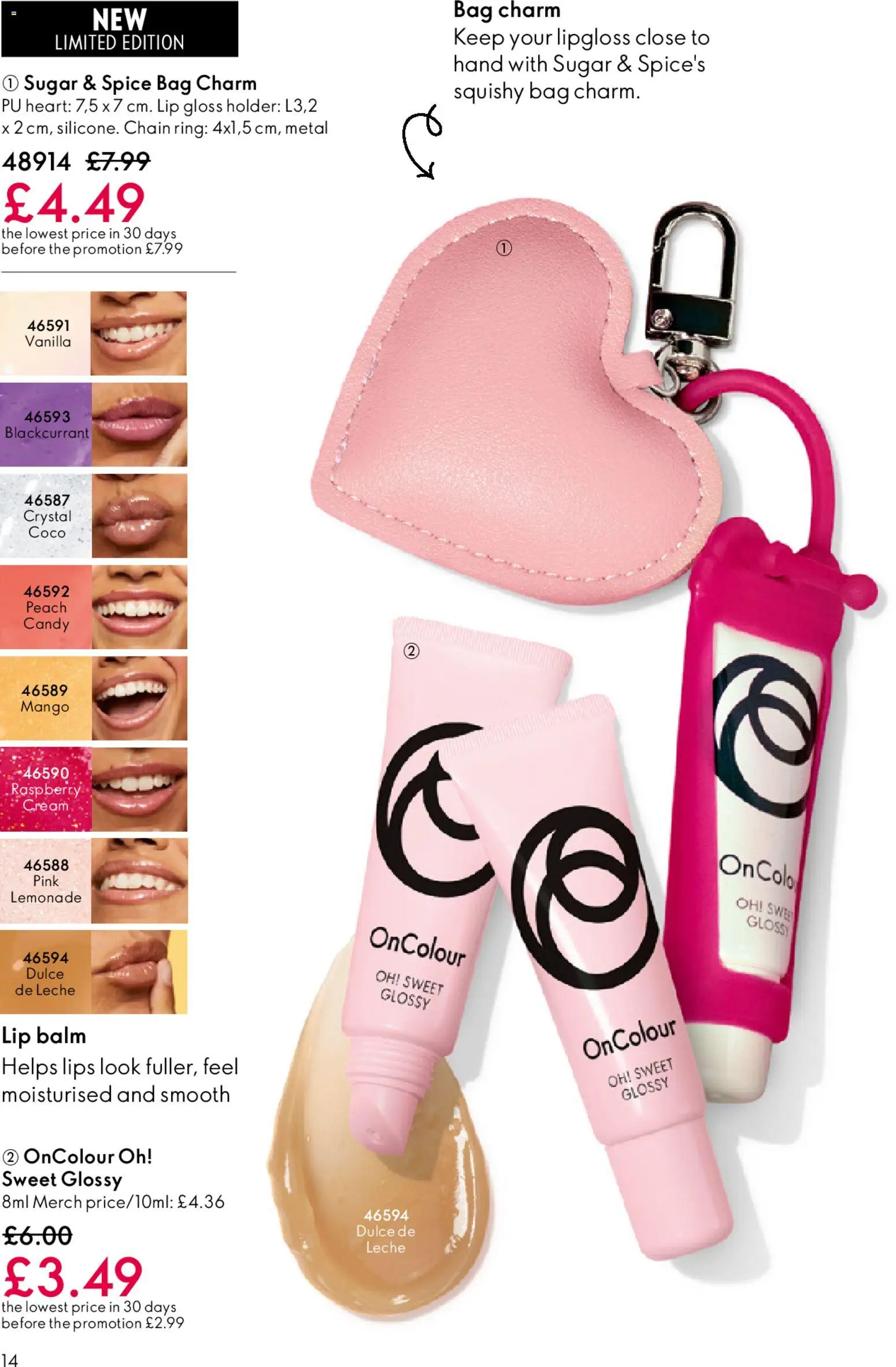 {H1} | Page: 14 | Products: Lip gloss, Papier carton, Mango, Vanilla