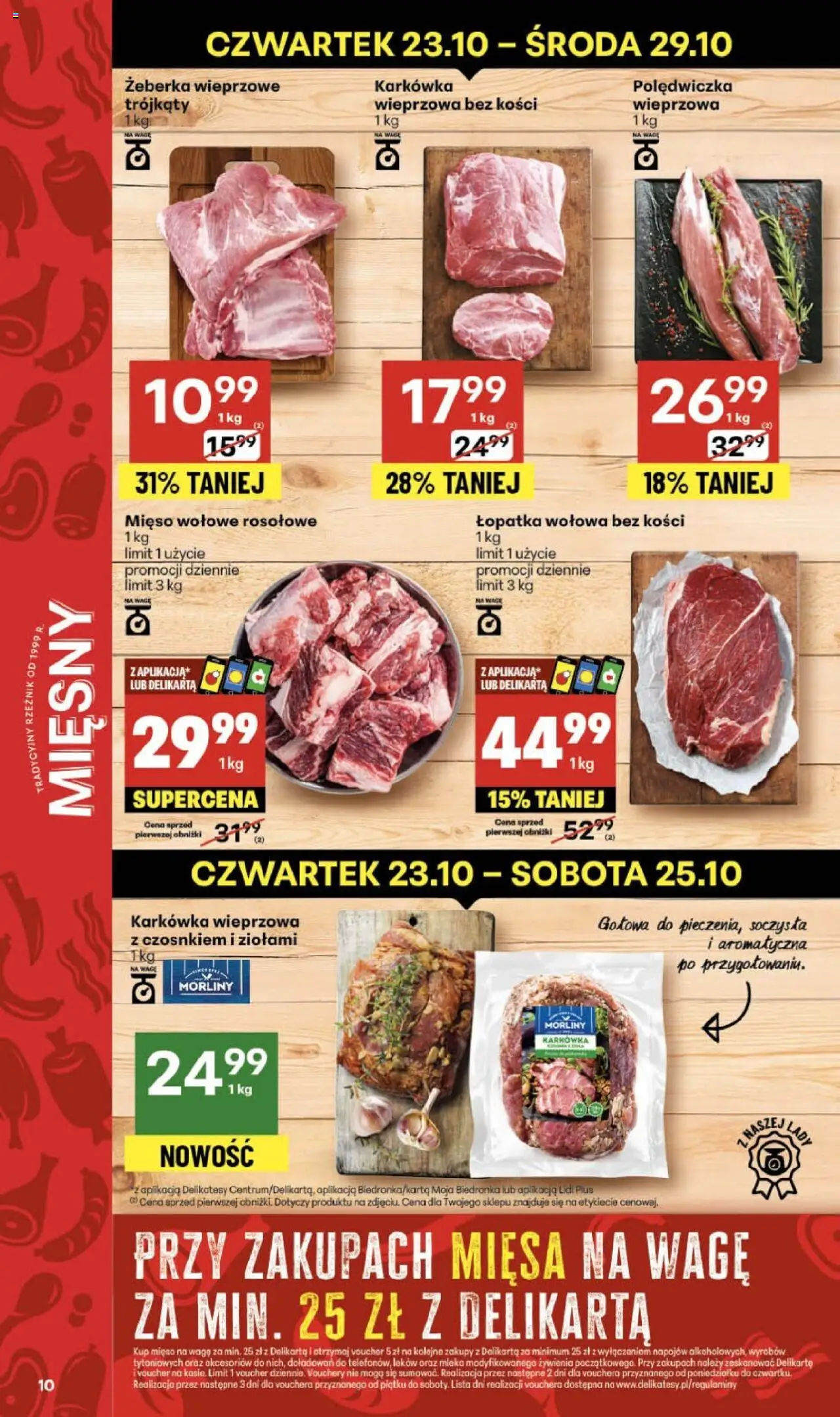 Delikatesy Centrum Gazetka - Sklepy Własne od 23.10.2025 | Strona: 10 | Produkty: Karkówka, Karkówka wieprzowa, Mięso, Mleka