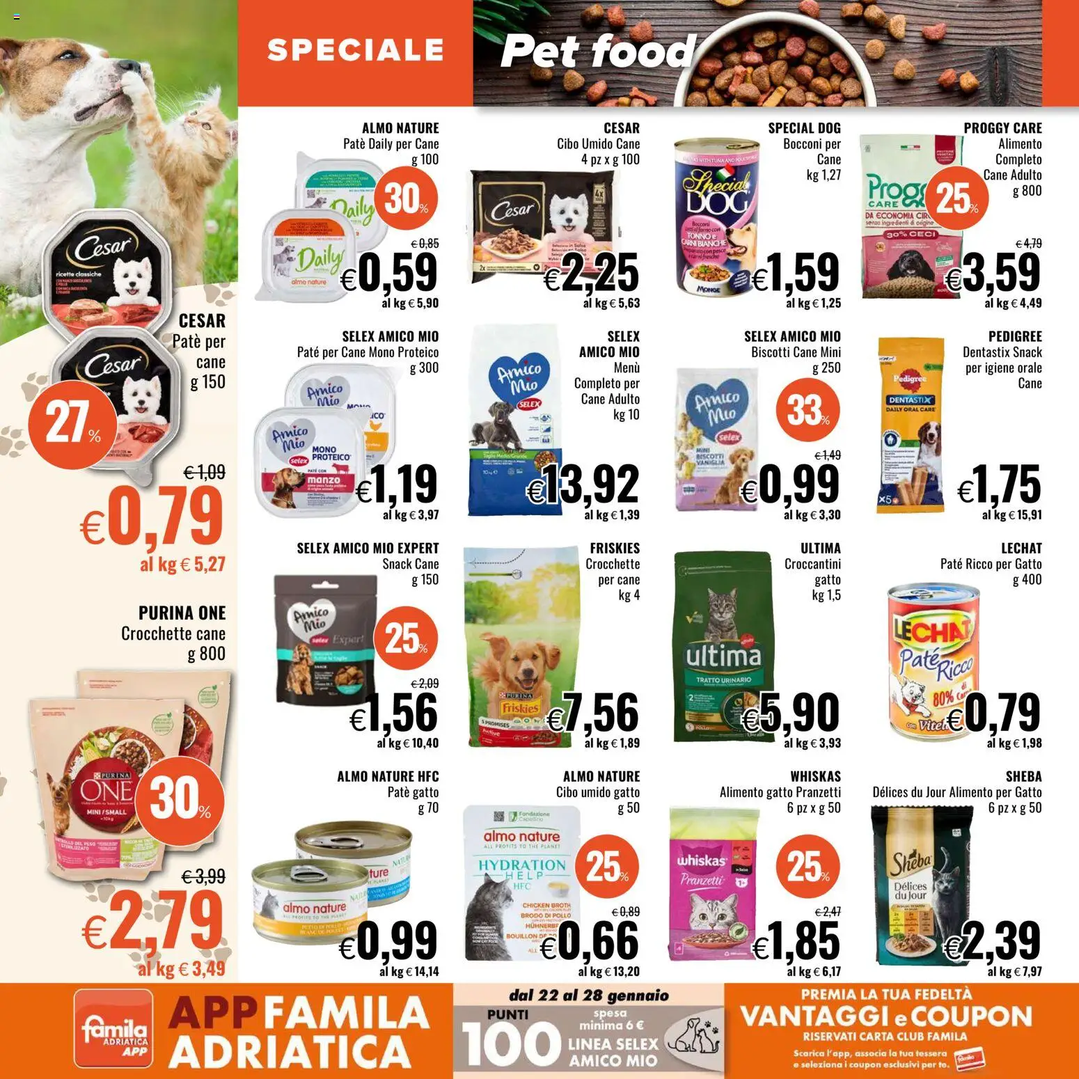 Volantino Famila del 22.01.2026 | Pagina: 18 | Prodotti: Pollo, Crocchette, Crocchette cane, Forno