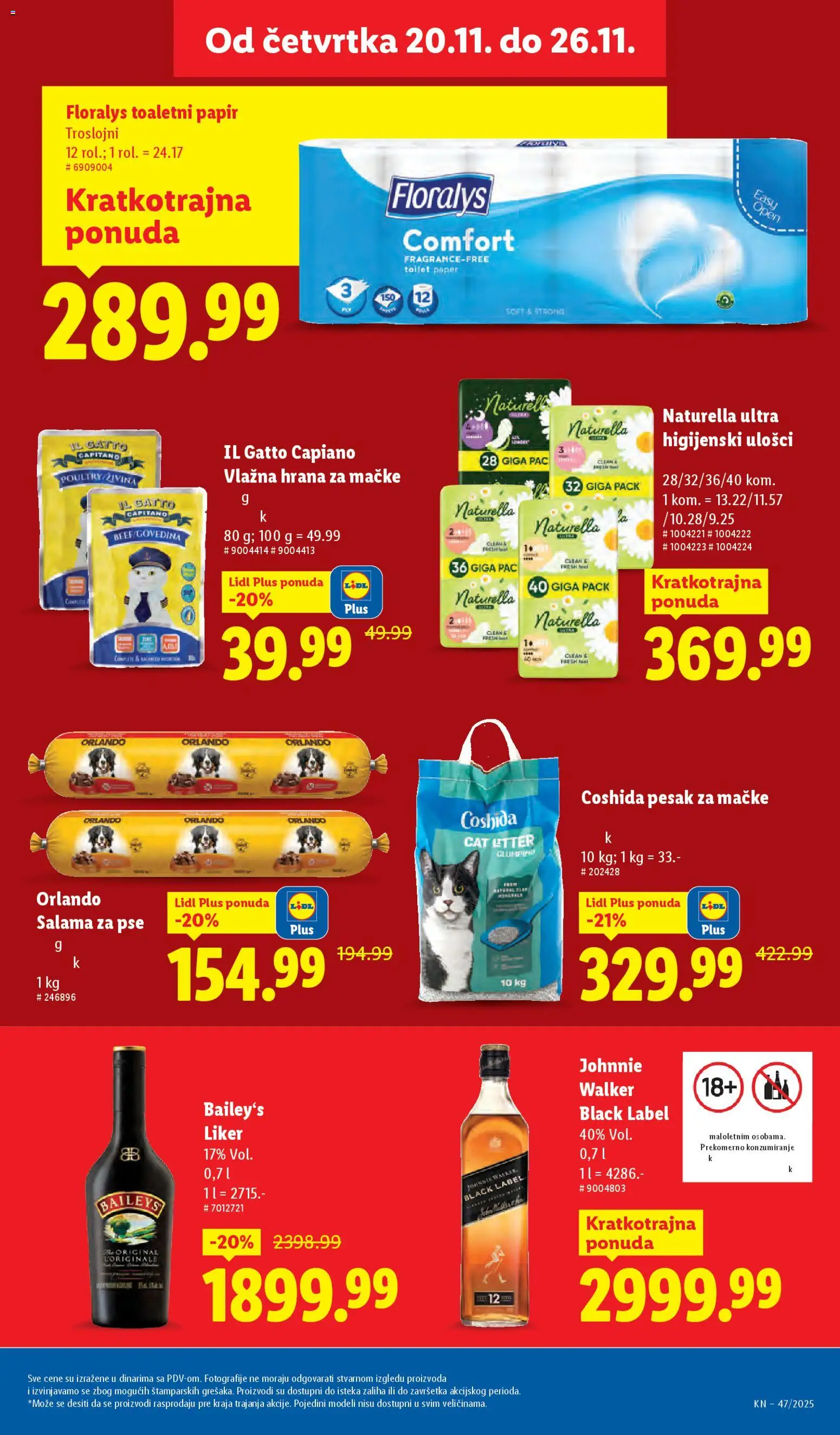 Lidl katalog - važi od 20.11.2025 | Strana: 23 | Proizvode: Liker, Higijenski ulošci, Hrana za mačke, Salama