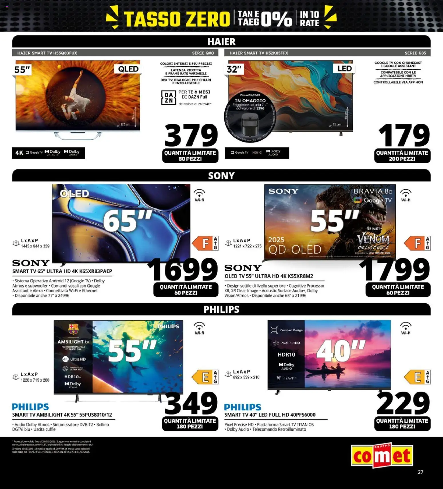 Volantino Comet del 26.11.2025 | Pagina: 27 | Prodotti: smart TV, The, Cuffie, Friggitrice
