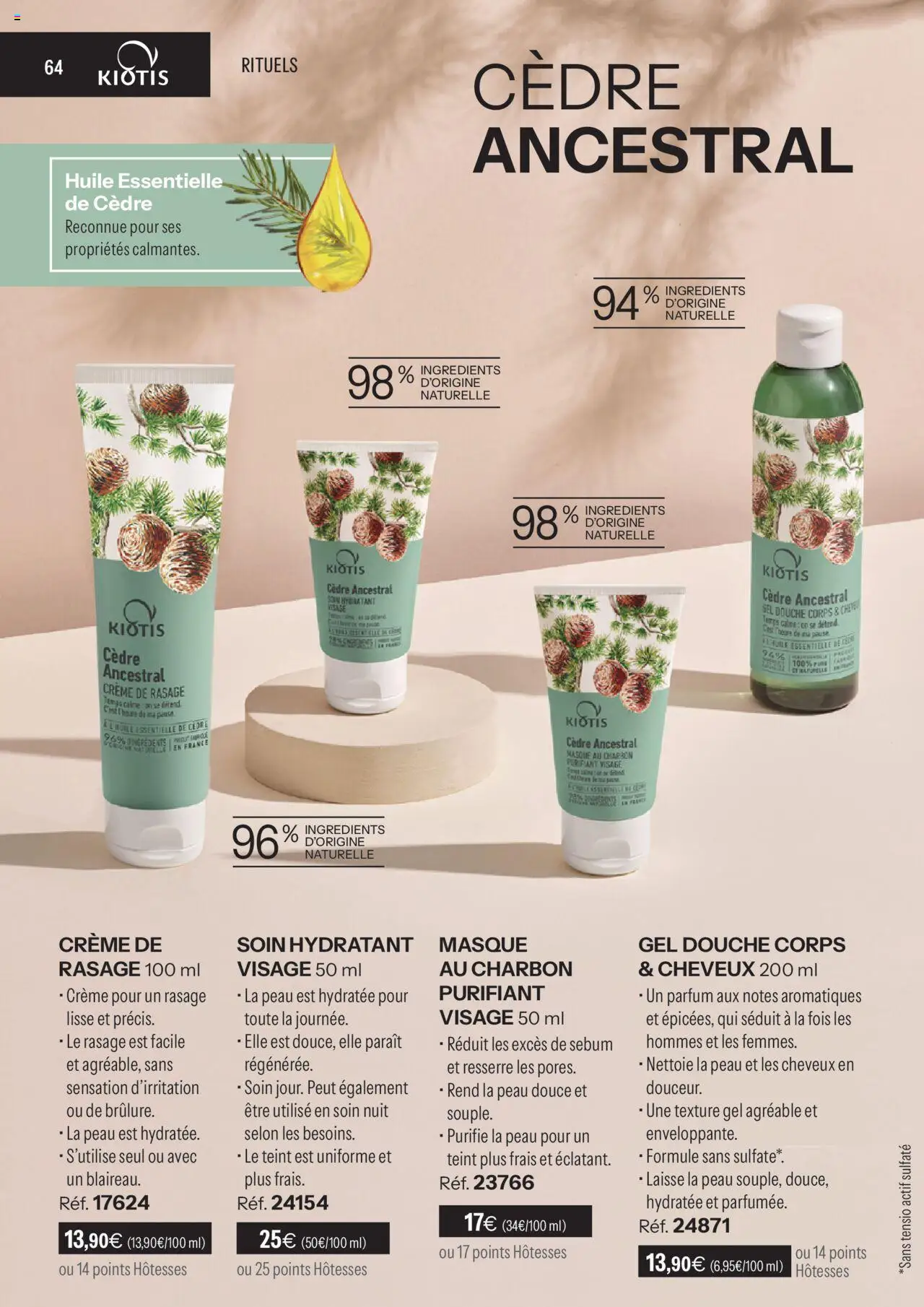 {H1} | Page: 64 | Produits: Huile essentielle, Masque, Gel douche, Crème