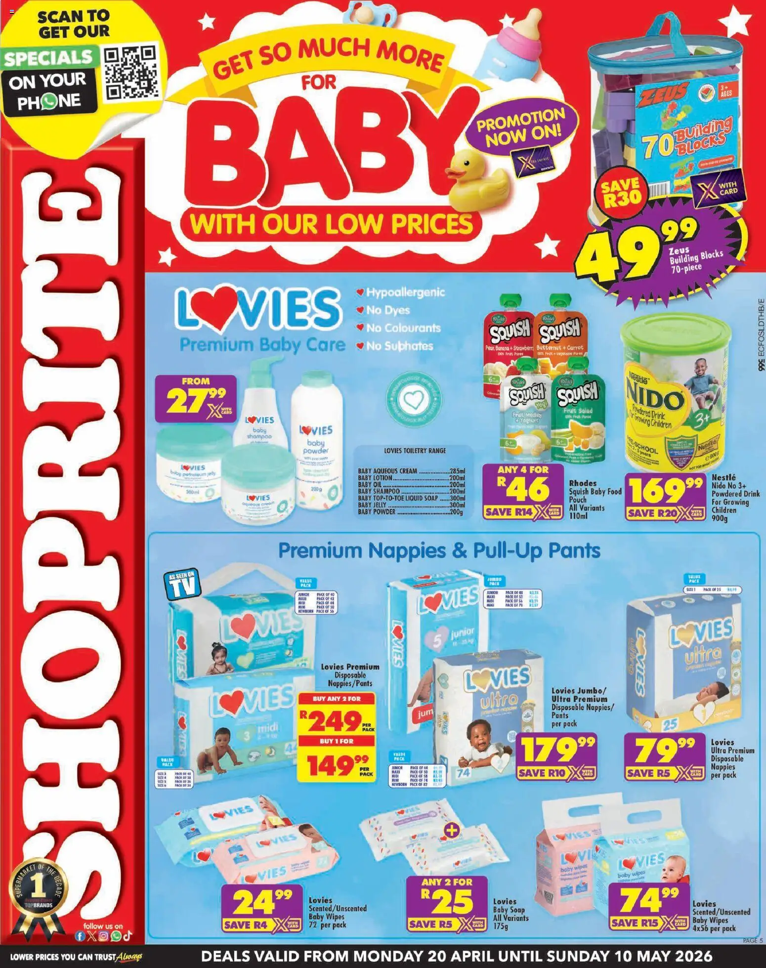 New Shoprite catalogue – valid from 20.04.2026 | Page: 1 | Products: Pants, Shampoo, Soap, Petroleum jelly
