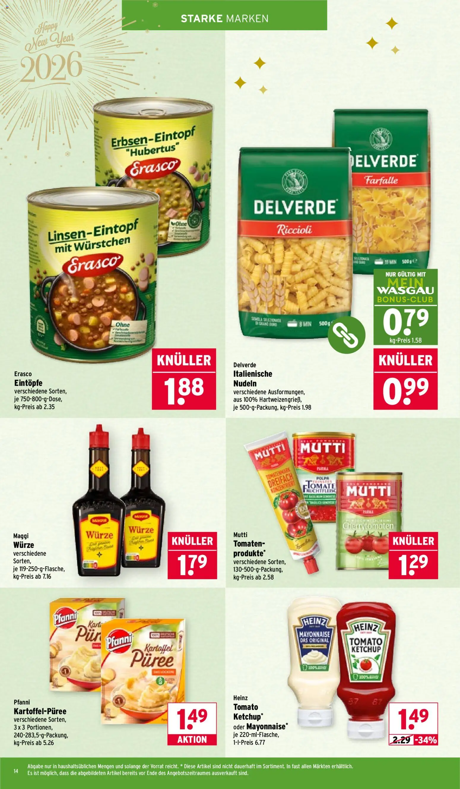 Wasgau Prospekt 	 – gültig ab 29.12.2025 | Seite: 14 | Produkte: Maggi, Mayonnaise, Erasco, Ketchup