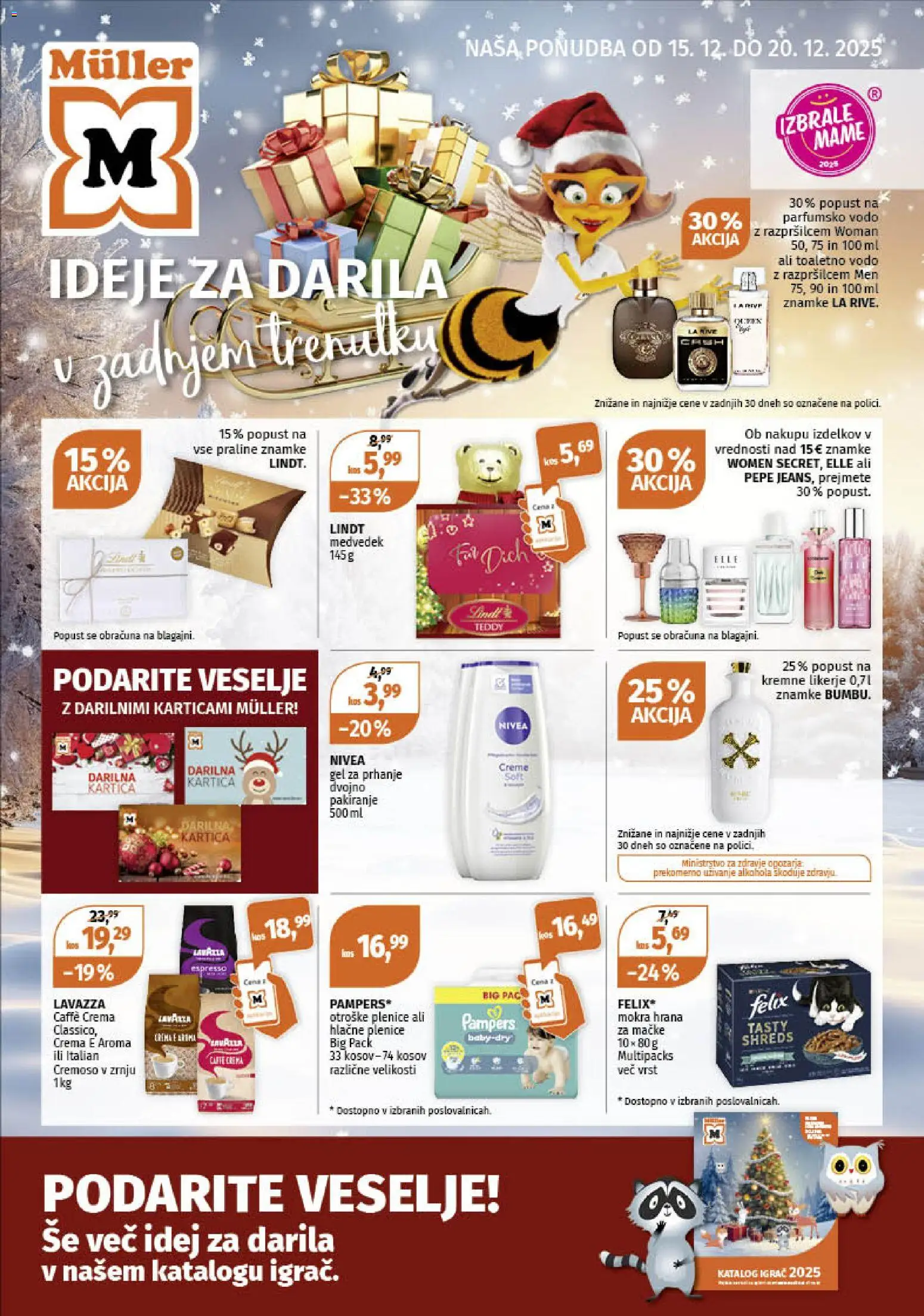 Novi Müller katalog ponudbe – veljaven od 15.12.2025 | Stran: 1 | Izdelki: Gel za prhanje, Plenice, Hrana za mačke