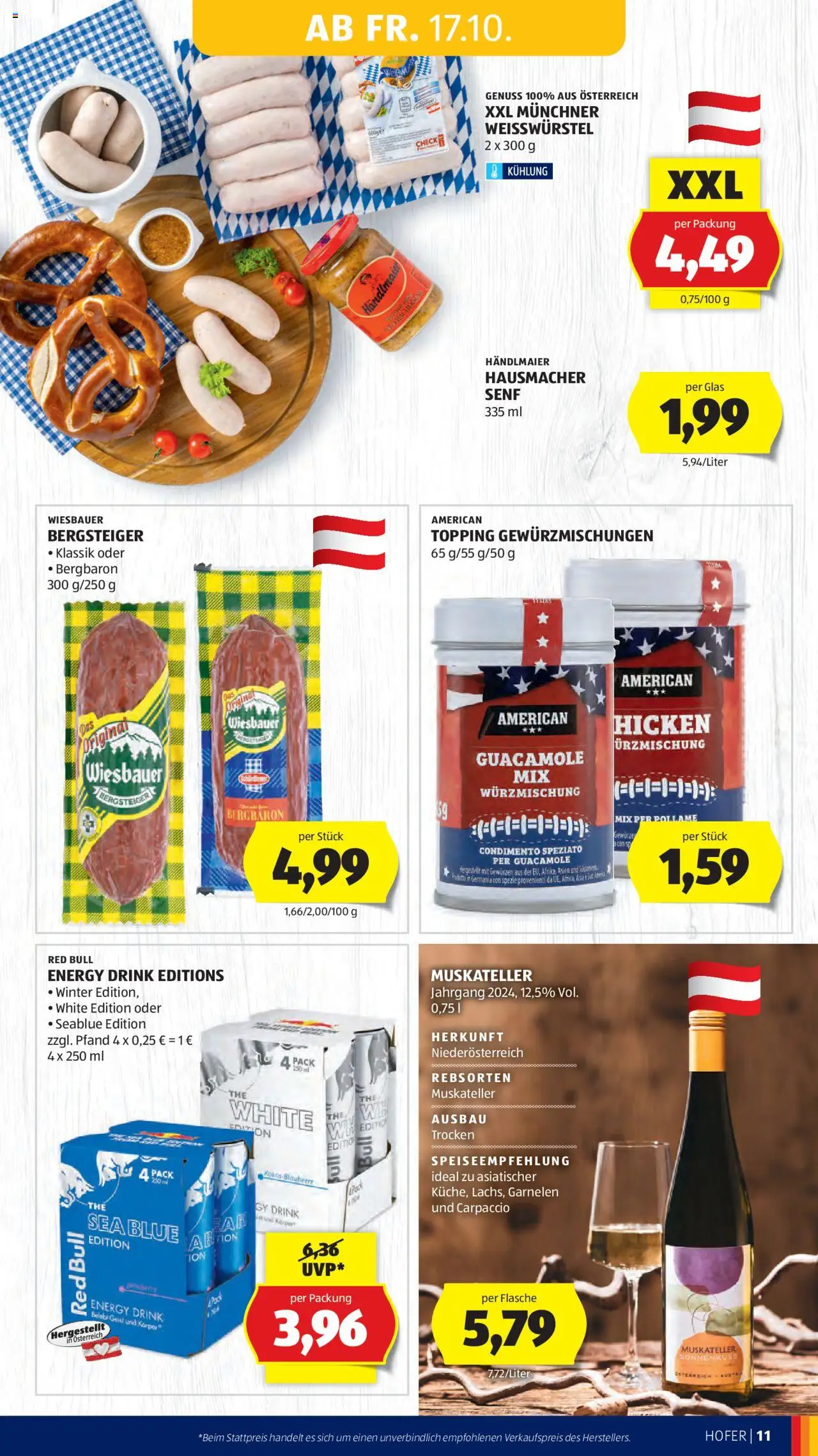 Hofer AT akciós ujság - amely érvényes a következő dátumtól: 17.10.2025 | Oldal: 13 | Termékek: Guacamole, Red bull