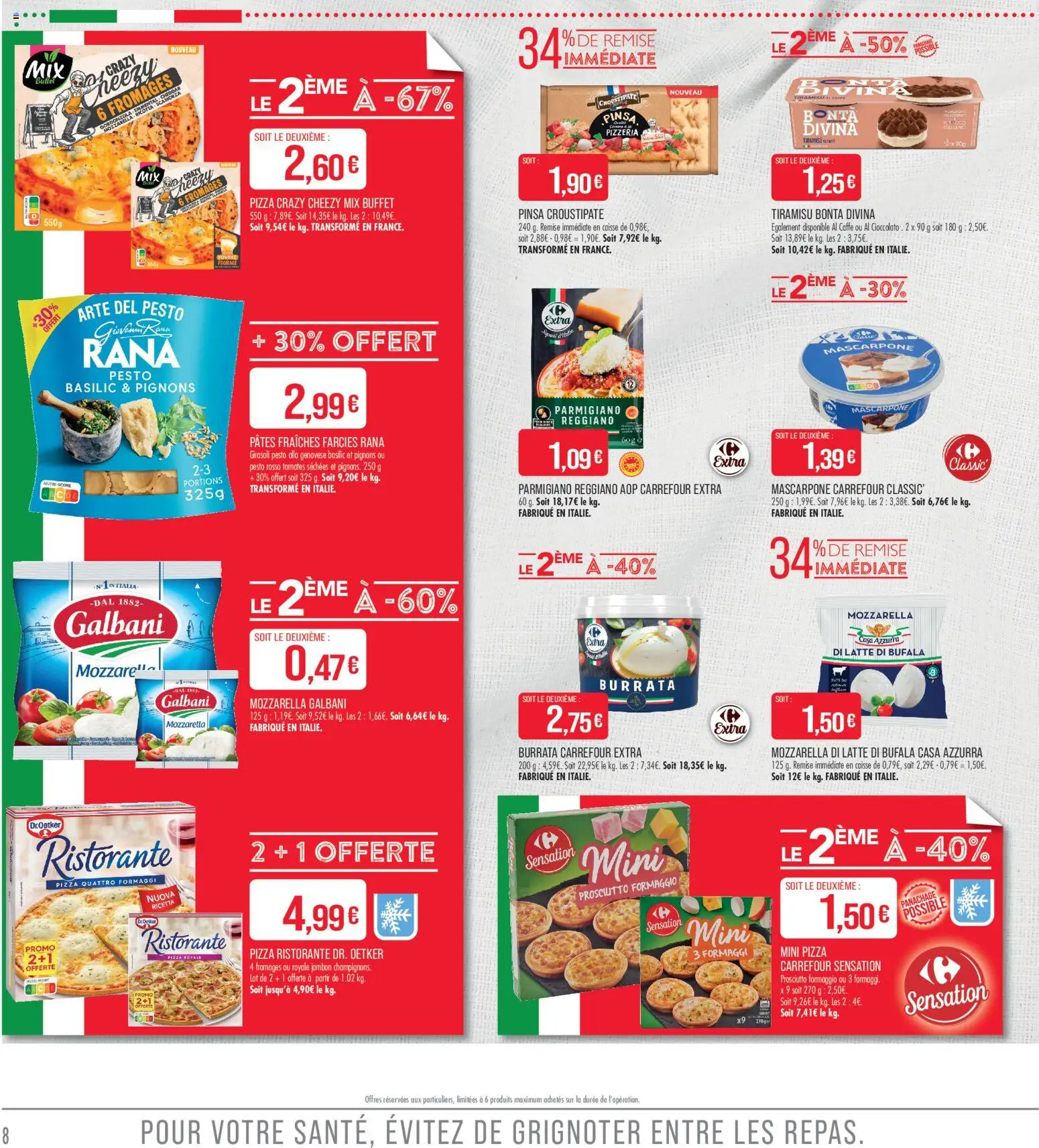 {H1} | Page: 8 | Produits: Pinsa, Mozzarella, Buffet, Mascarpone