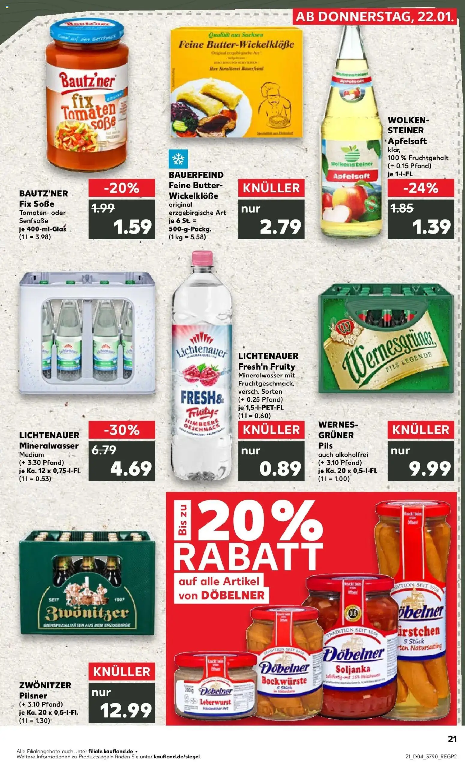 Kaufland prospekt Zwönitz	 – gültig ab 25.01.2026 | Seite: 21 | Produkte: Wernesgruner, Mineralwasser, Soße, Himbeere
