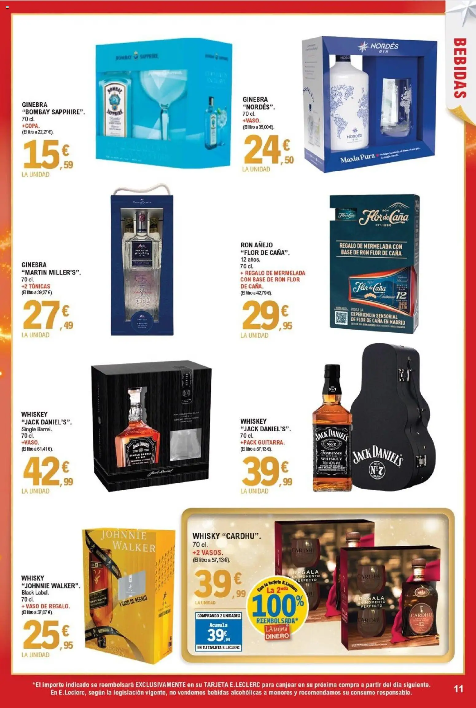 E.Leclerc folleto │ válido desde el 03.12.2025 | Página: 11 | Productos: Ron, Ginebra, Whisky, Μαρμελάδα ροδάκινο