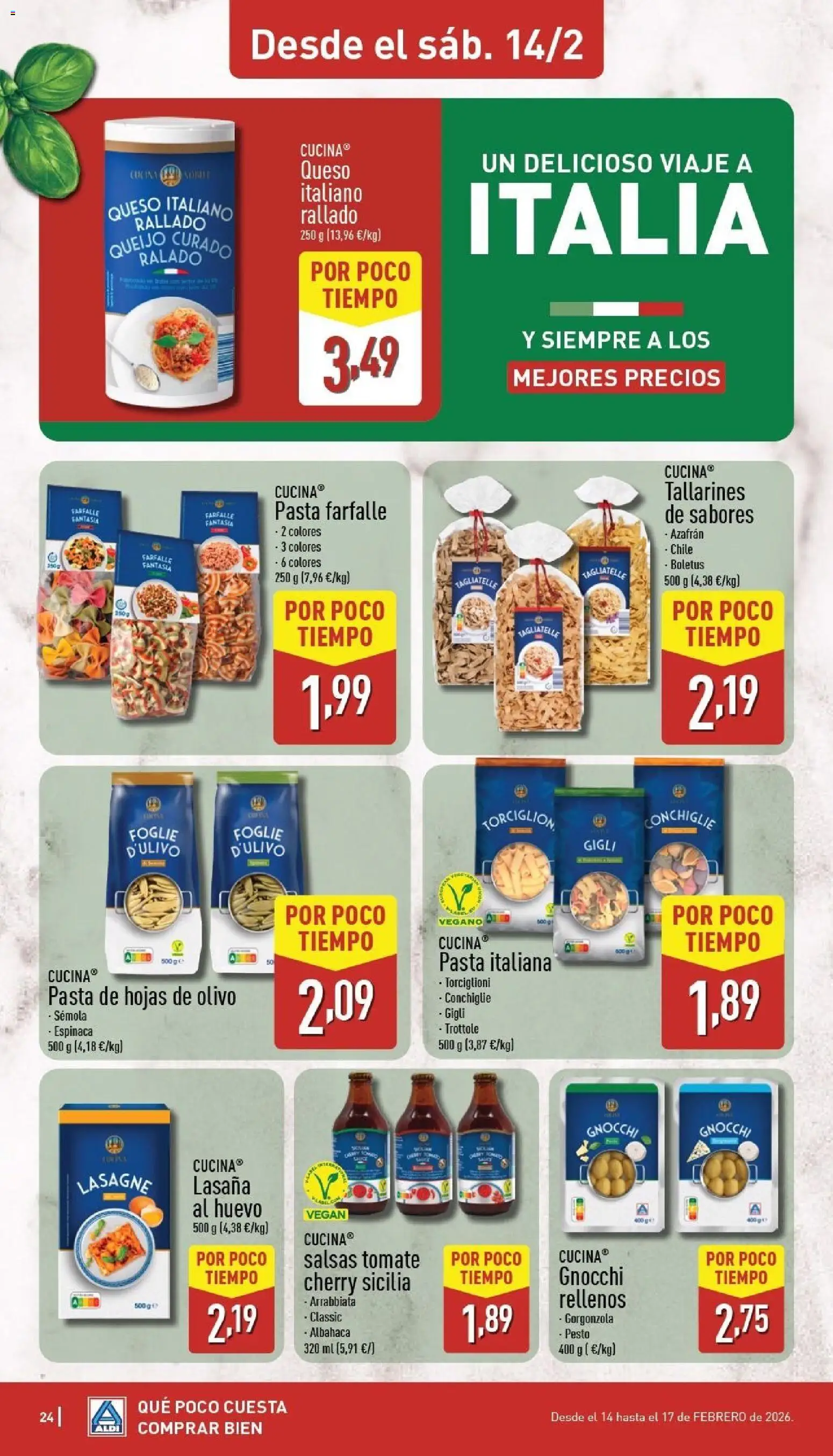 Aldi folleto Baleares │ válido desde el 09.02.2026 | Página: 24 | Productos: Queso, Pasta, Lasaña, Δαχτυλίδι φωτός