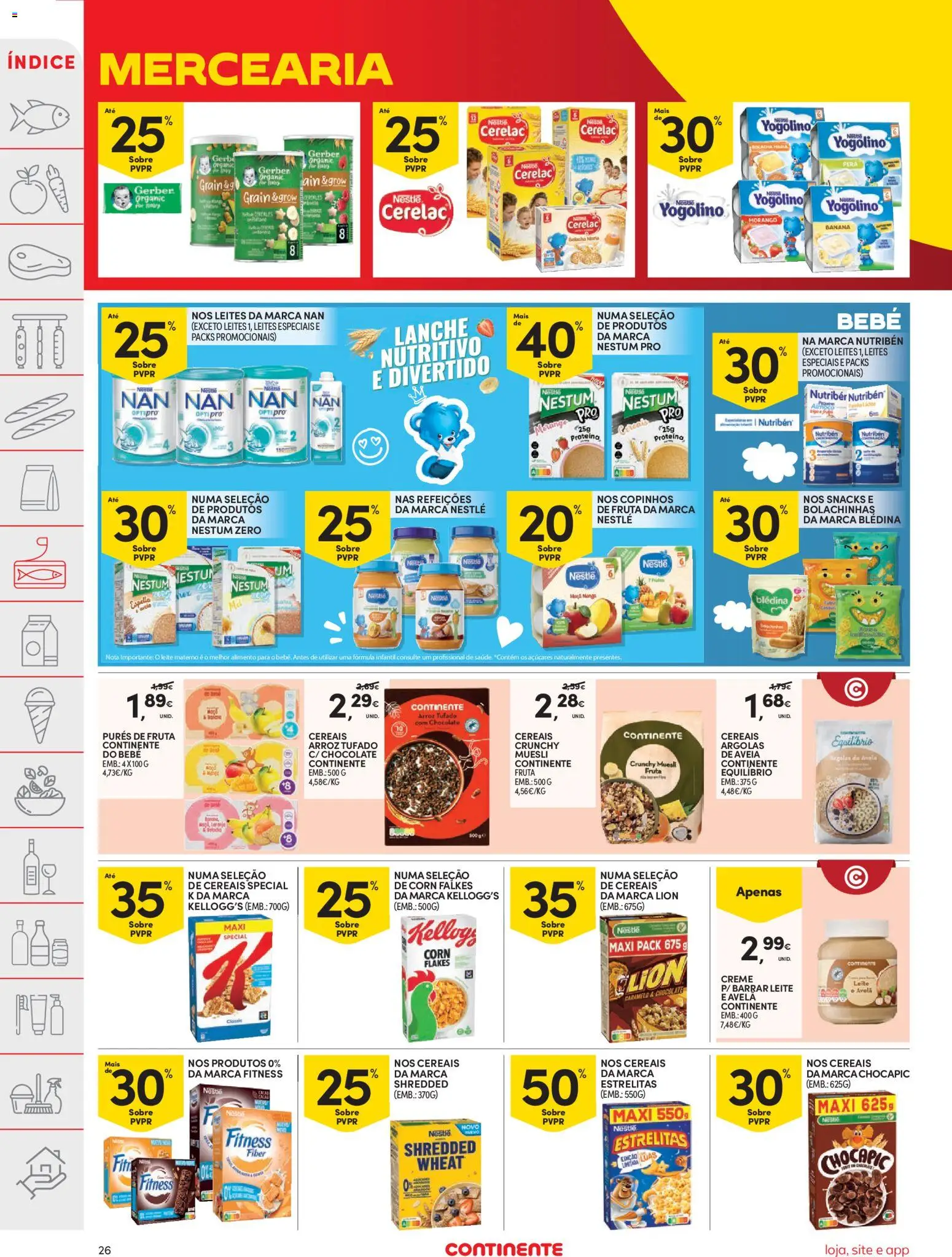 Continente folheto │ válido de 11.11.2025 | Página: 26 | Produtos: Aveia, Leite, Nestlé, Chocolate