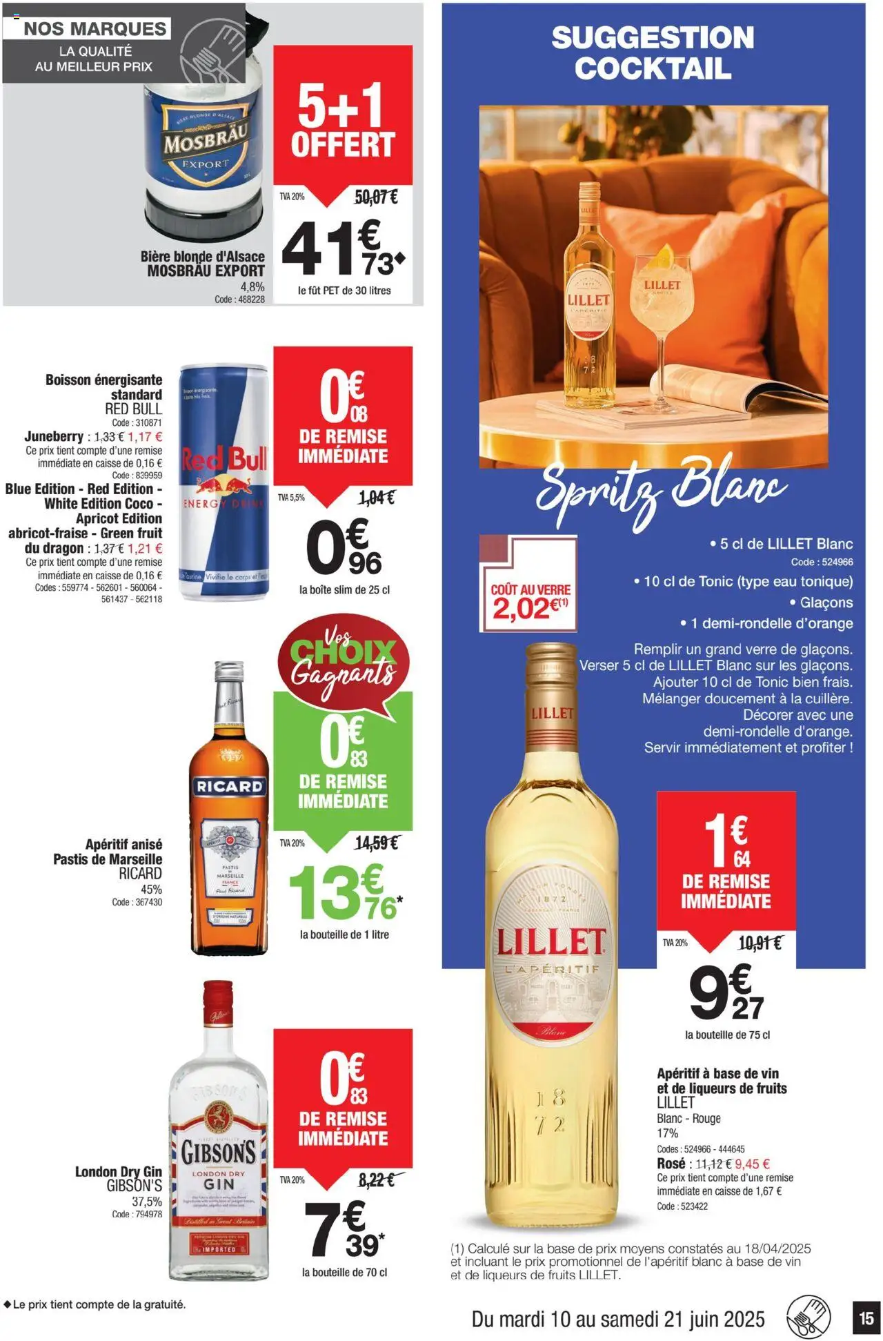  | Page: 15 | Produits: Pastis de Marseille Ricard, Eau tonique, Boisson énergisante, Vin