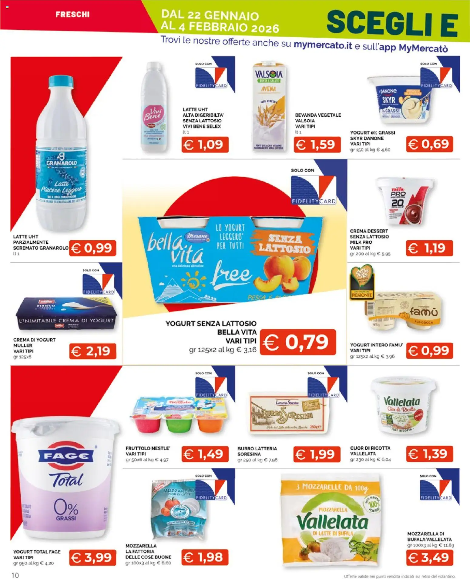 Volantino Mercatò del 22.01.2026 | Pagina: 10 | Prodotti: Crema, Yogurt senza lattosio, Burro, Pesca