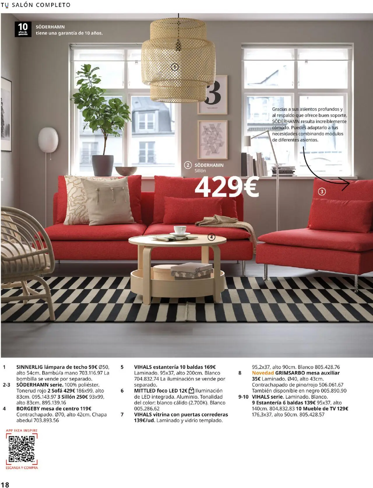 Catálogo IKEA Salones │ válido desde el 01.09.2025 | Página: 18 | Productos: Lámpara de techo, Bombilla, Galette de chaise, Sofá