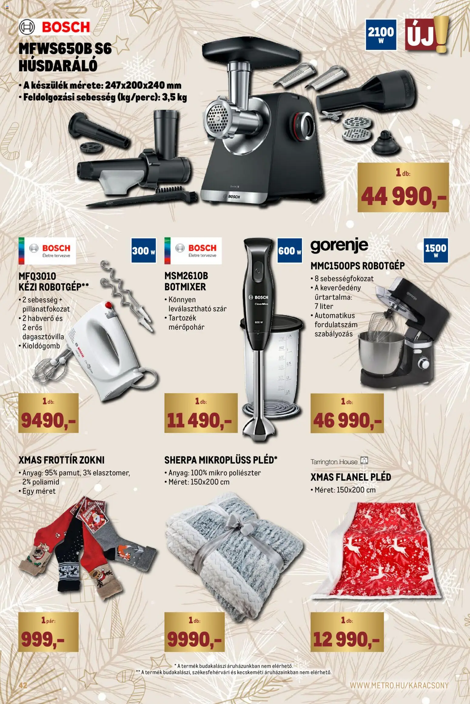 Metro akciós ujság - amely érvényes a következő dátumtól: 02.11.2025 | Oldal: 42 | Termékek: Botmixer, Húsdaráló, Pléd, Zokni