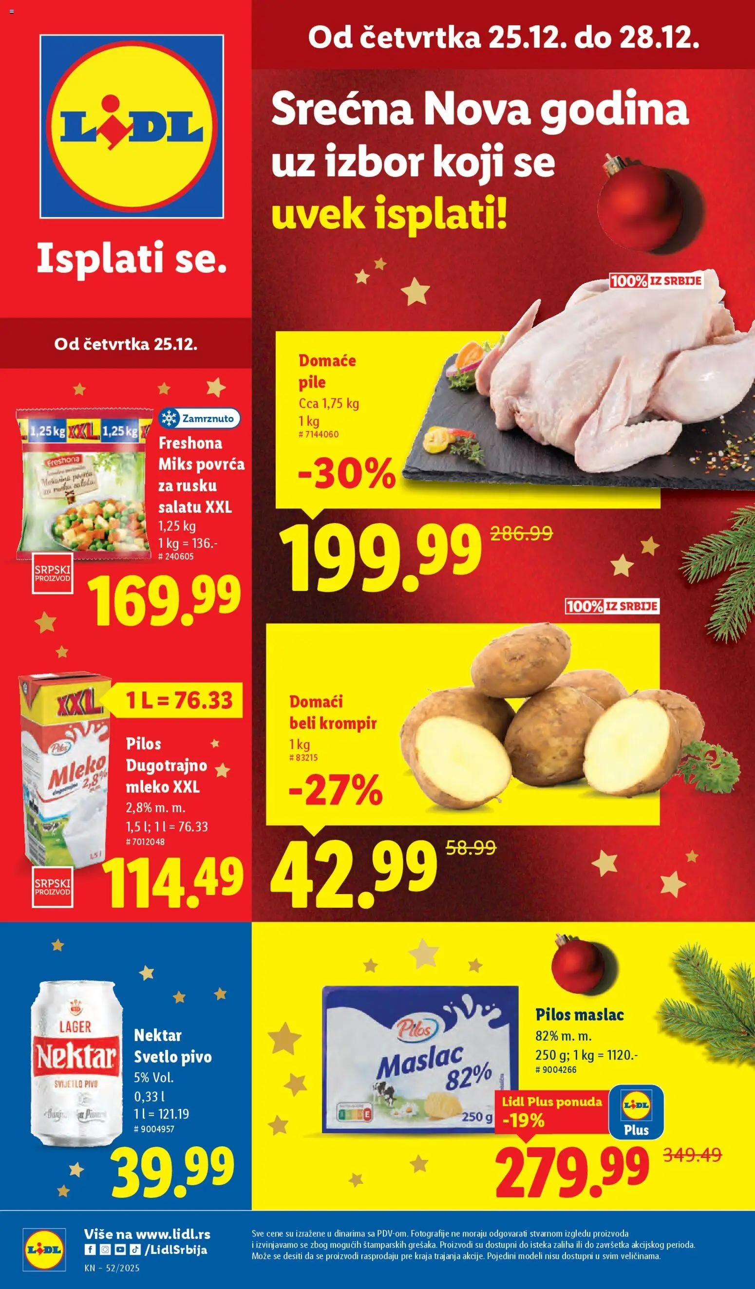Lidl katalog - važi od 25.12.2025 | Strana: 1 | Proizvode: Maslac, Dugotrajno mleko, Beli krompir, Pivo