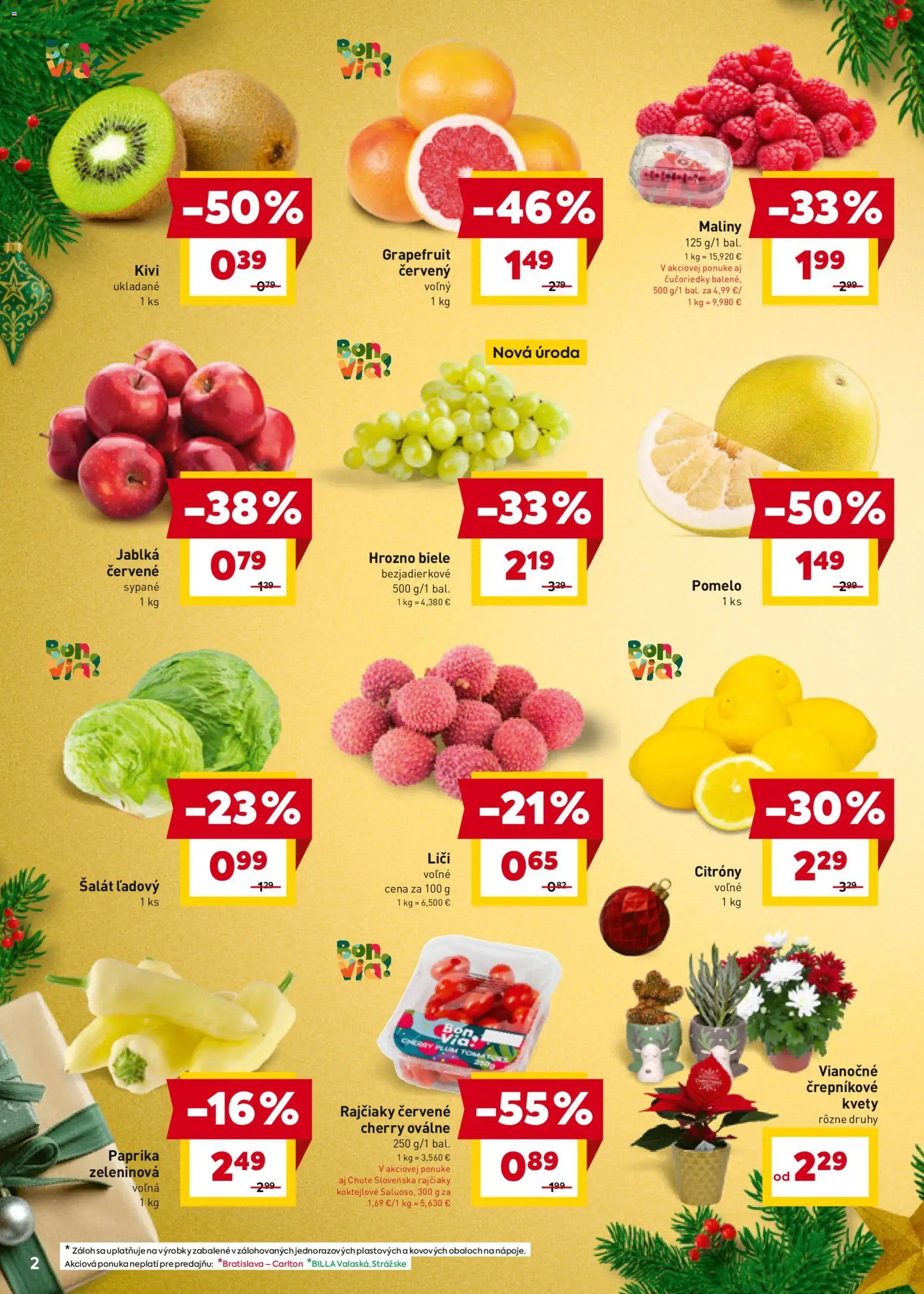 Nové Billa akcie – leták je platný od 17.12.2025 | Strana: 2 | Produkty: Jablká, Citróny, Šalát, Pomelo