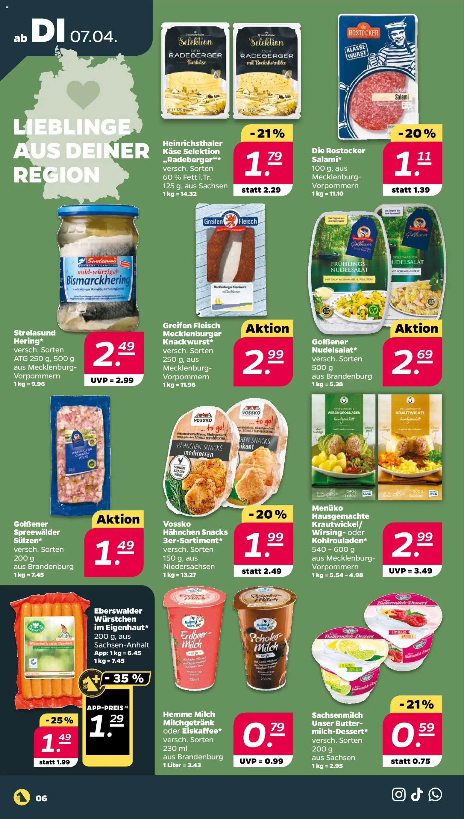 Netto Prospekt 	 – gültig ab 07.04.2026 | Seite: 6 | Produkte: Milch, Käse, Himbeere, Salami