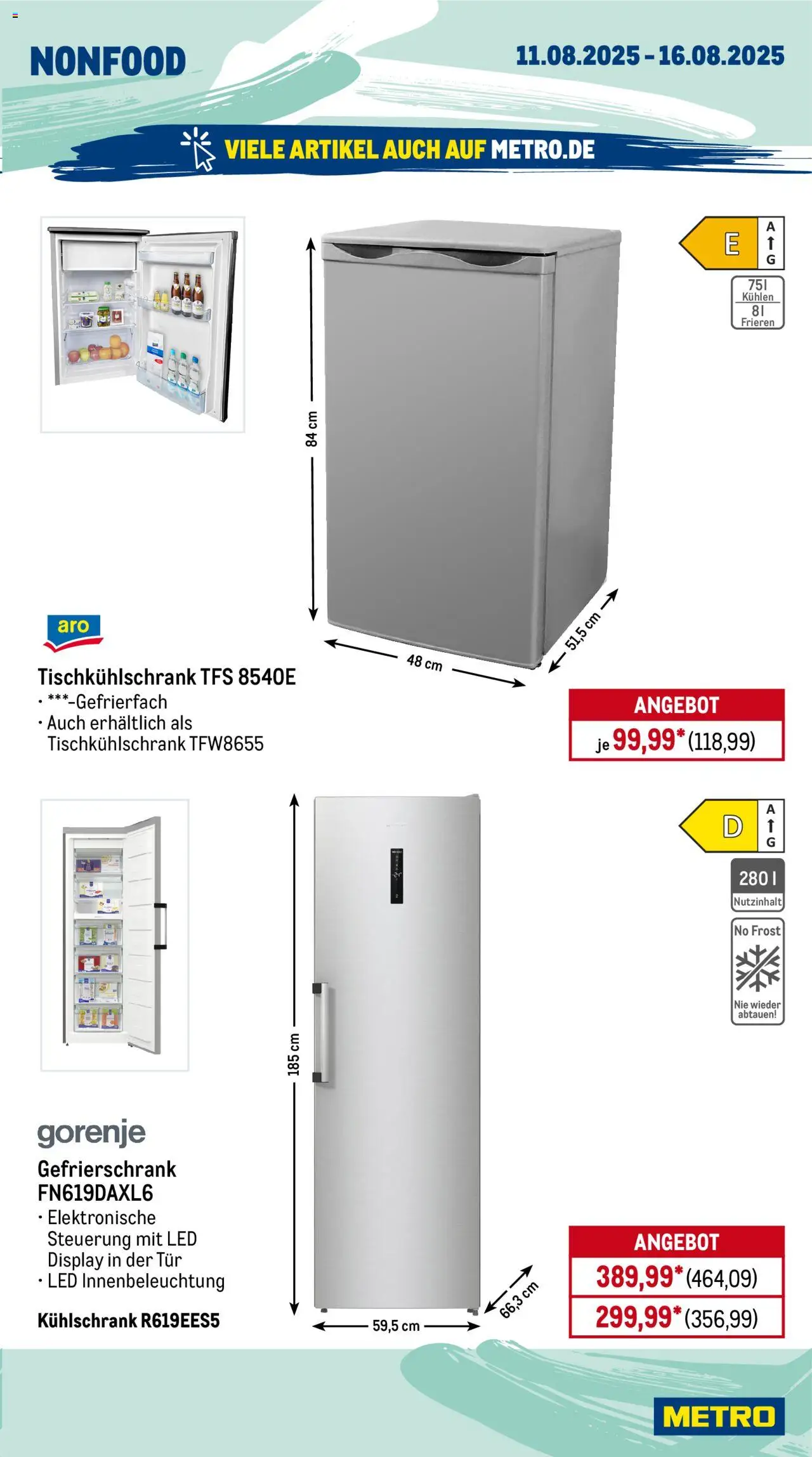 Metro Prospekt 	 - gültig ab dem 11.08.2025 | Seite: 19 | Produkte: Gorenje, Gefrierschrank, Tür, Kühlschrank