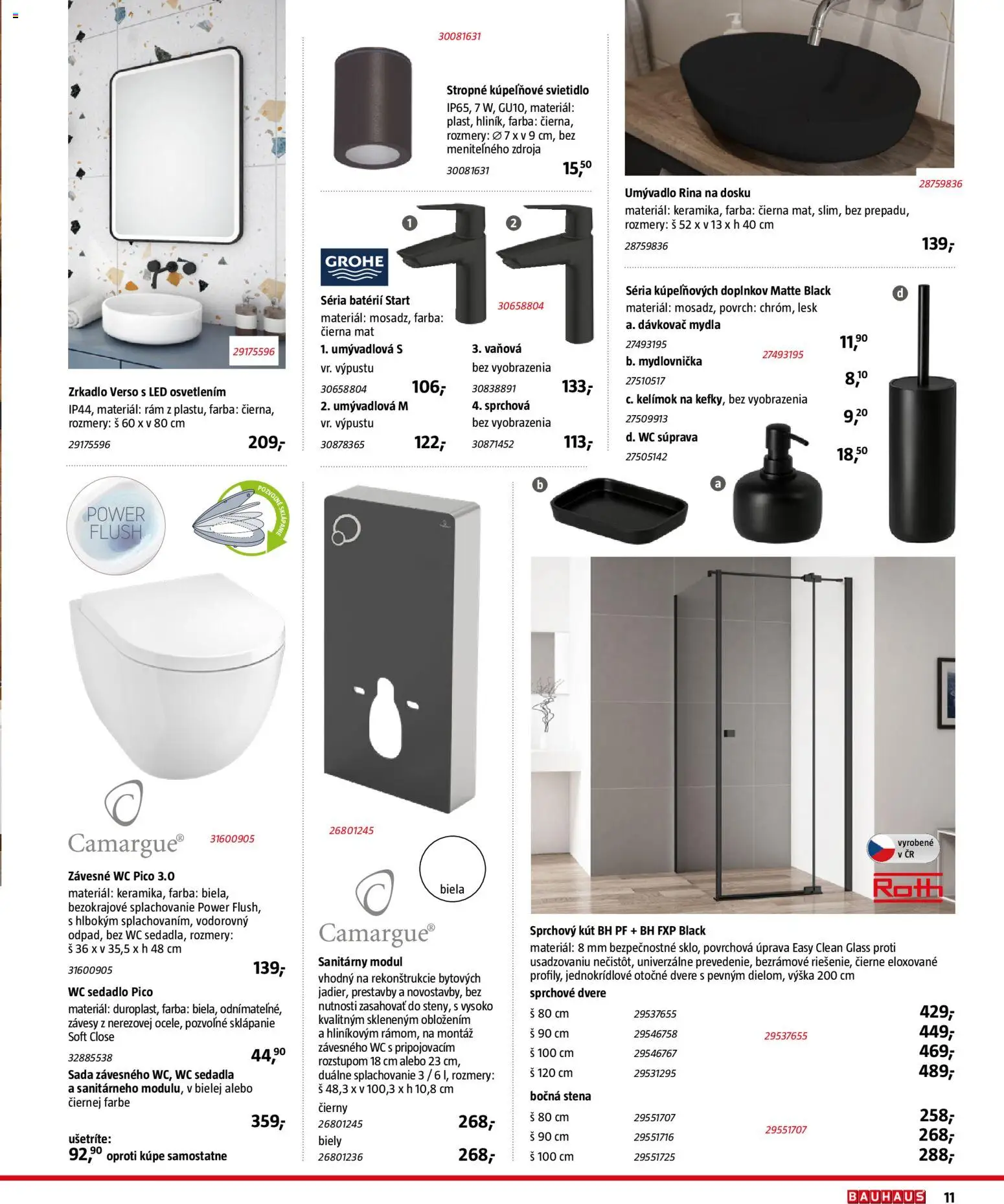 Nové Bauhaus akcie – leták je platný od 15.12.2025 | Strana: 11 | Produkty: Sprchové dvere, Závesy, Zrkadlo, Sprchový kút