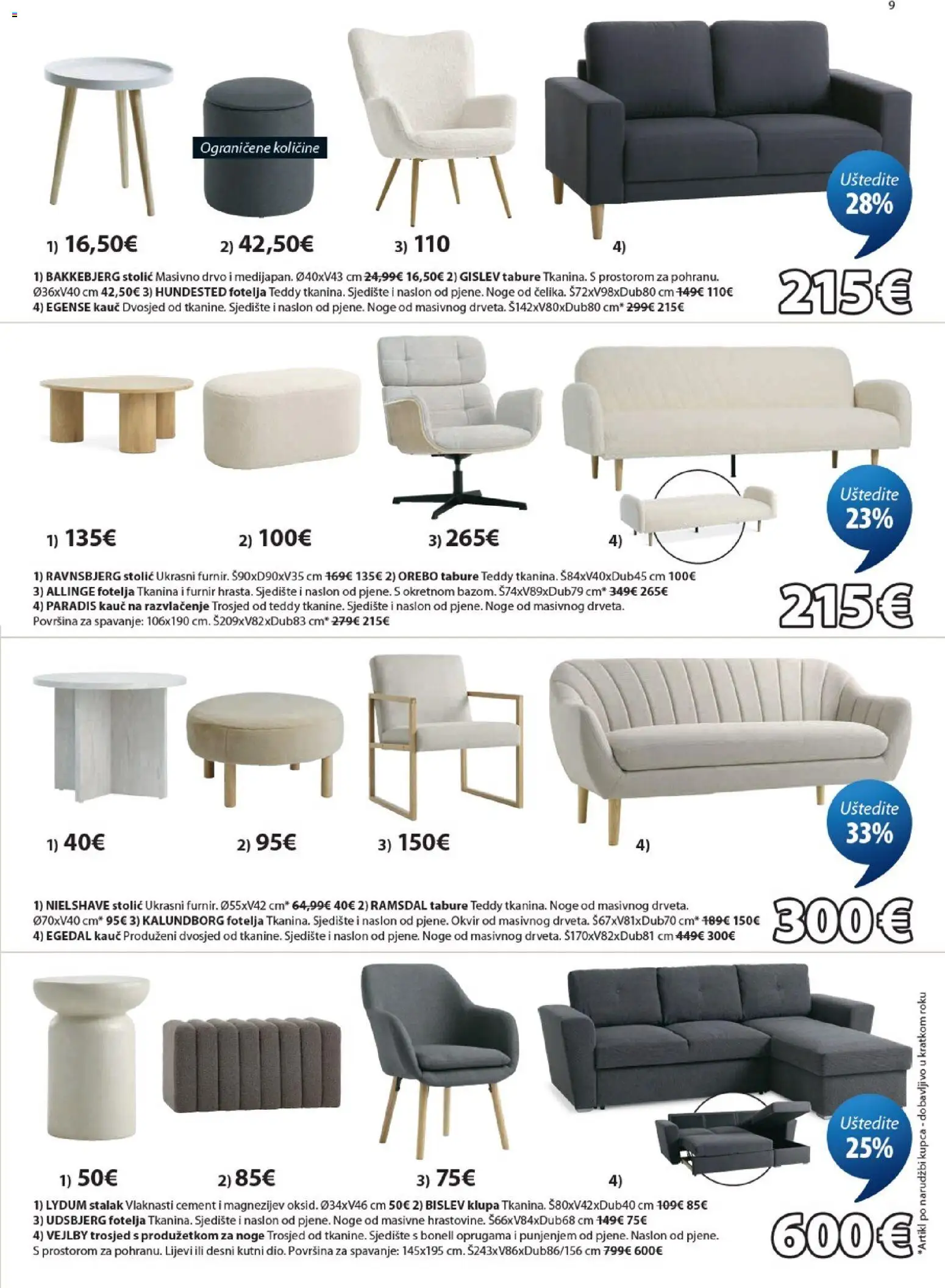 JYSK katalog | vrijedi od 08.04.2026 | Stranica: 9 | Proizvodi: Trosjed, Stolić, Tabure, Dvosjed