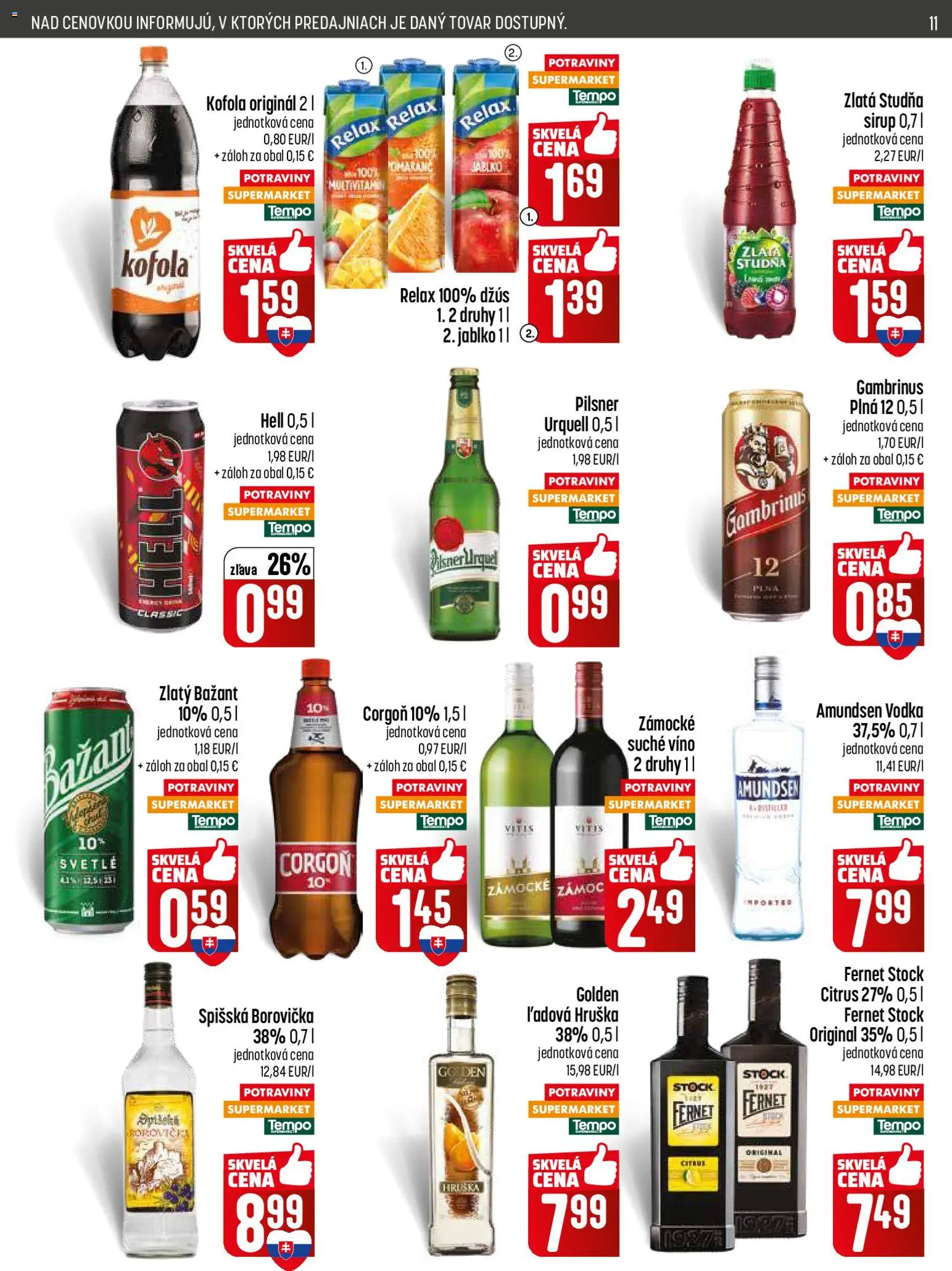 Nové COOP Jednota akcie – leták je platný od 29.01.2026 | Strana: 11 | Produkty: Pilsner Urquell, Džús, Borovička, Fernet